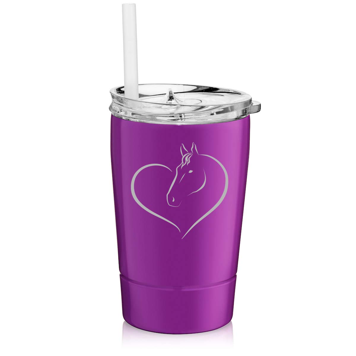 12 oz Stainless Steel Vacuum Insulated Tumbler with Straw - Double Wall Thermal Coffee Travel Mug for Hot & Cold Drinks - Heart Horse Design (Purple) - Perfect for Office, Gym, Hiking & Outdoor Activities