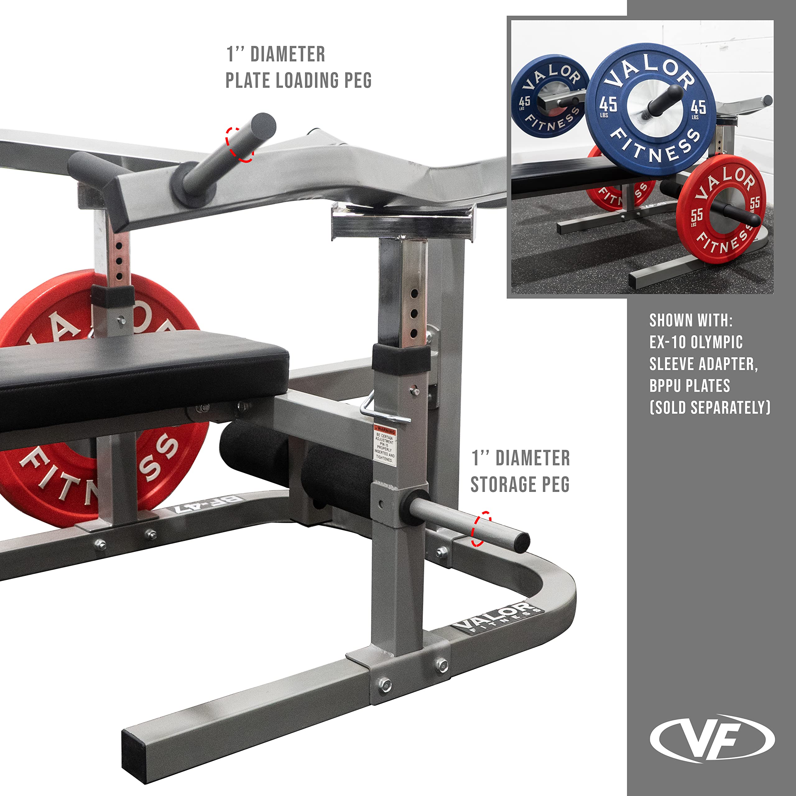 Valor Fitness BF-47 Chest Press Machine for Home Gym - Independent Converging Arms with 9 Adjustable Positions - Flat & Incline Bench - 250 lb Weight Capacity - Perfect for Strength Training & Muscle Building