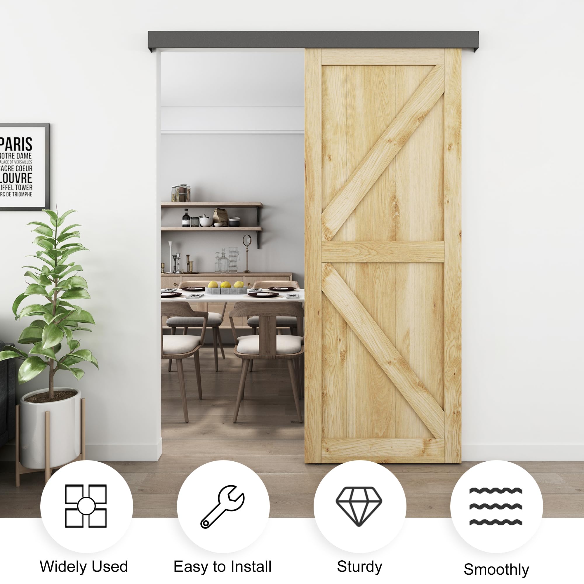 JUBEST 4FT Barn Door Sliding Hardware Track Kit - Heavy Duty Aluminum Alloy Box Rail System for Low Clearance Hidden Sliding Doors - Black Finish - Perfect for Bedroom, Closet, Pantry & Interior Door Installation