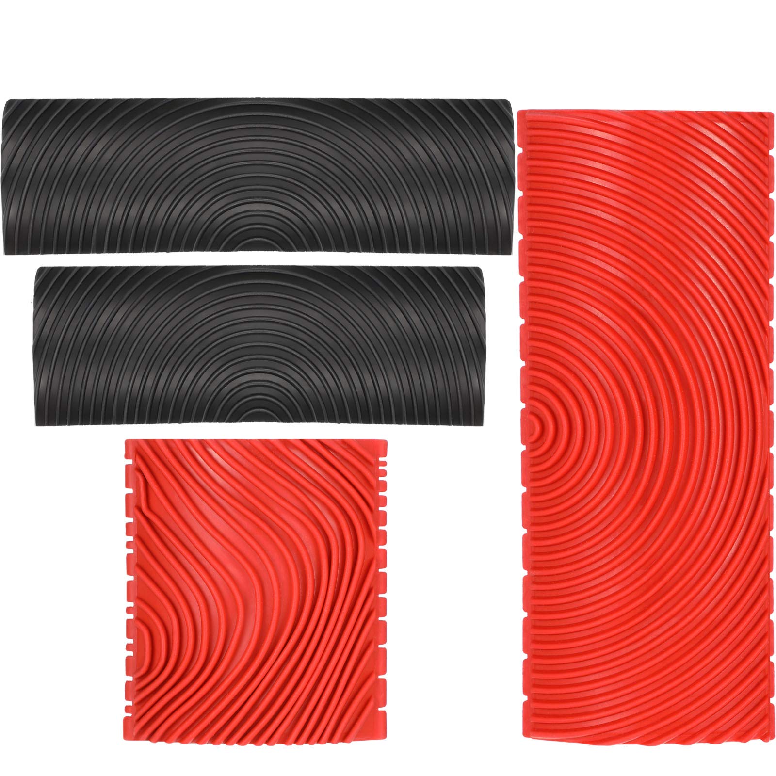 Wood Grain Painting Tool Set - 4 Piece Rubber Stamps for DIY Wood Texture & Wall Art - Black & Red Wood Graining Stamps for Home Decoration, Furniture, Cabinets & Room Makeover