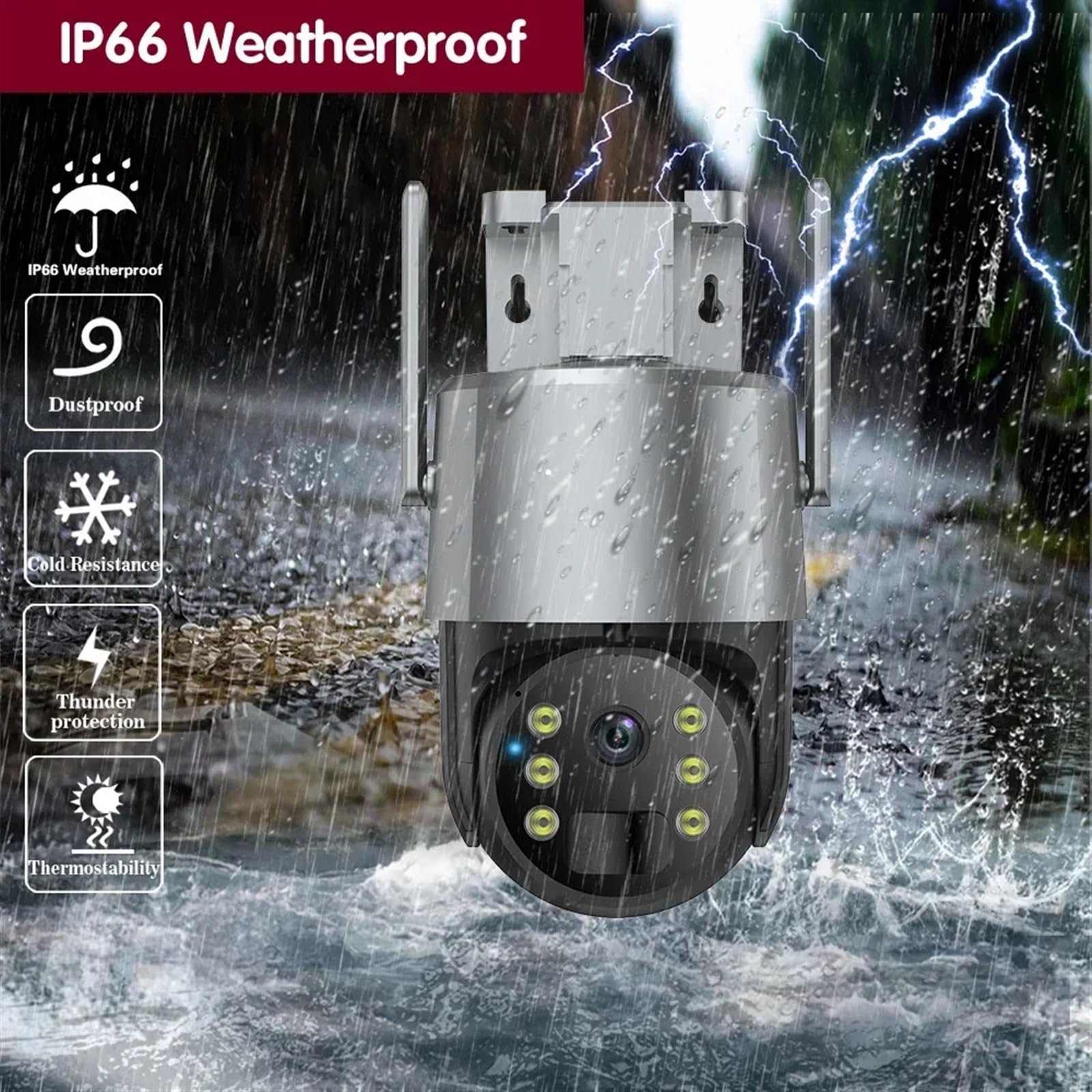5MP Solar PTZ Wireless Security Camera - IP66 Waterproof Outdoor Surveillance with Color Night Vision, Motion Detection & Solar Battery (Battery Only) | Ideal for Home, Business & Property Security Monitoring