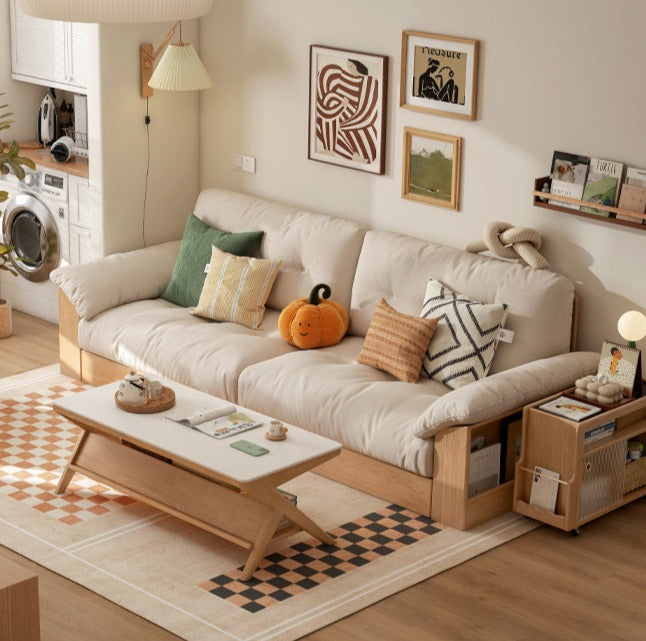 Modern Oak Solid Wood Storage Sofa Set - Log Style Combination Furniture for Living Room, Bedroom & Home Office