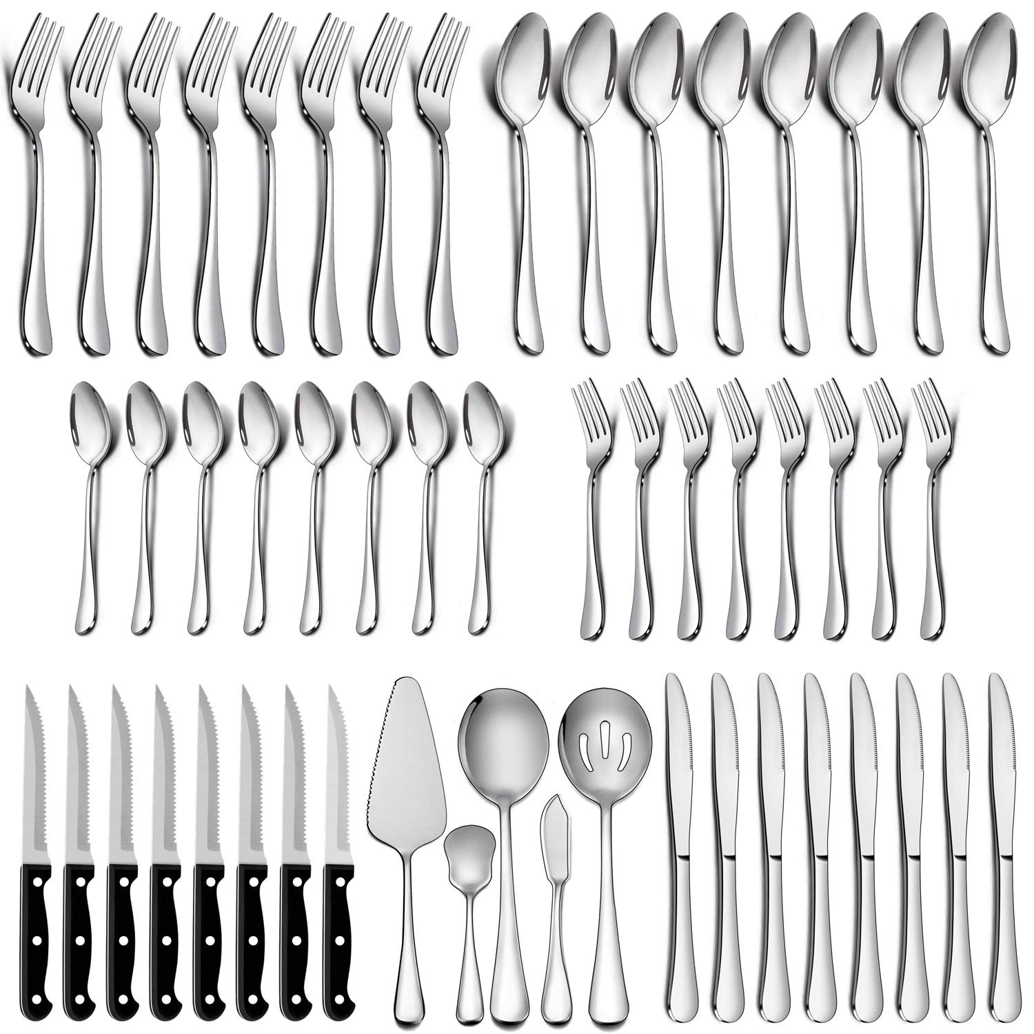 77-Piece Stainless Steel Silverware Set for 12 - Forks, Spoons & Steak Knives with Serving Utensils | Dishwasher Safe Flatware Cutlery Set | Perfect for Dinner Parties, Restaurants & Home Dining