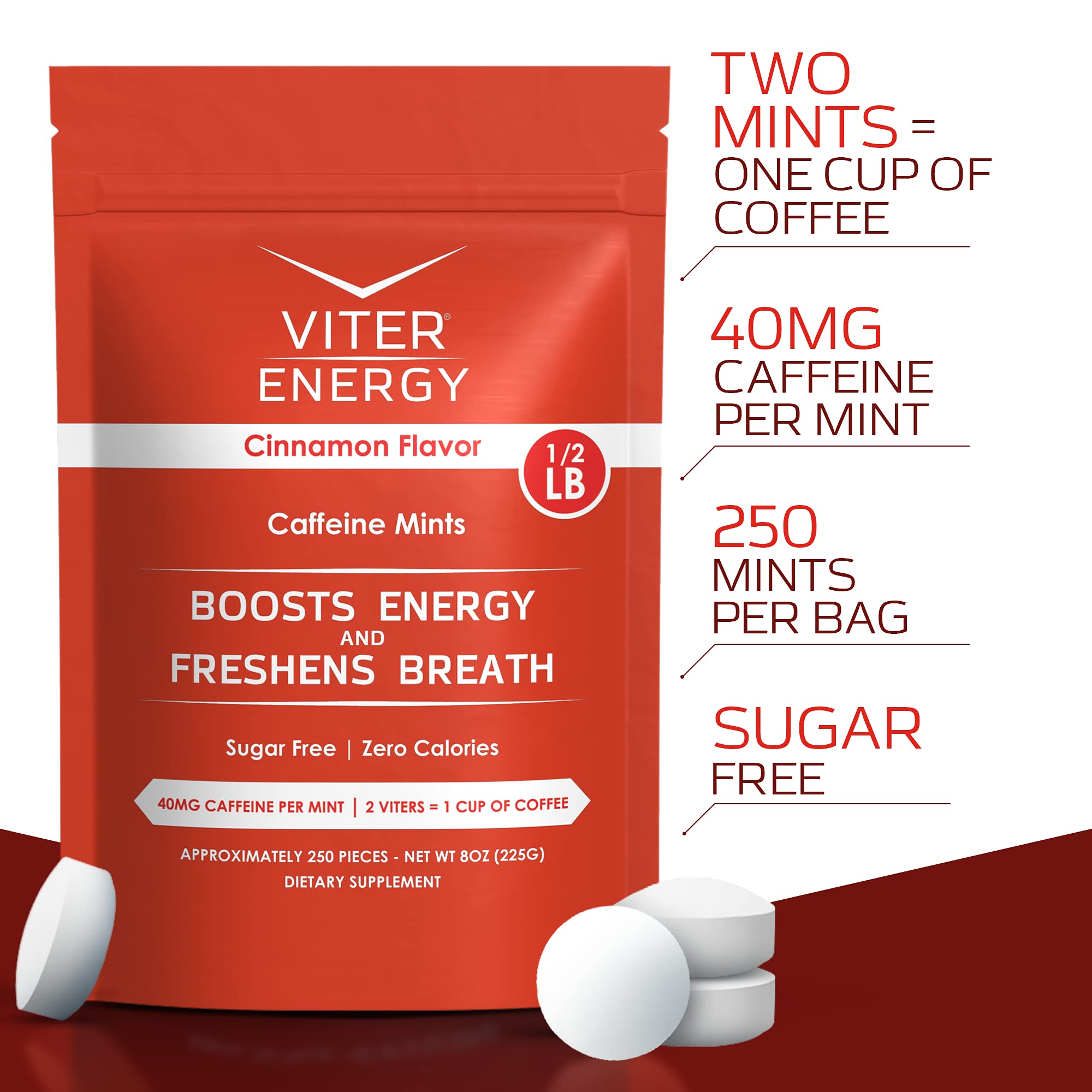 Viter Energy Original Caffeine Mints - 5 Flavor Variety Pack (1/2 Pound Bulk Bag) | 40mg Caffeine Per Mint with B Vitamins | Sugar-Free, Vegan Energy Booster for Focus & Alertness | Perfect for Workouts, Studying, and Long Drives