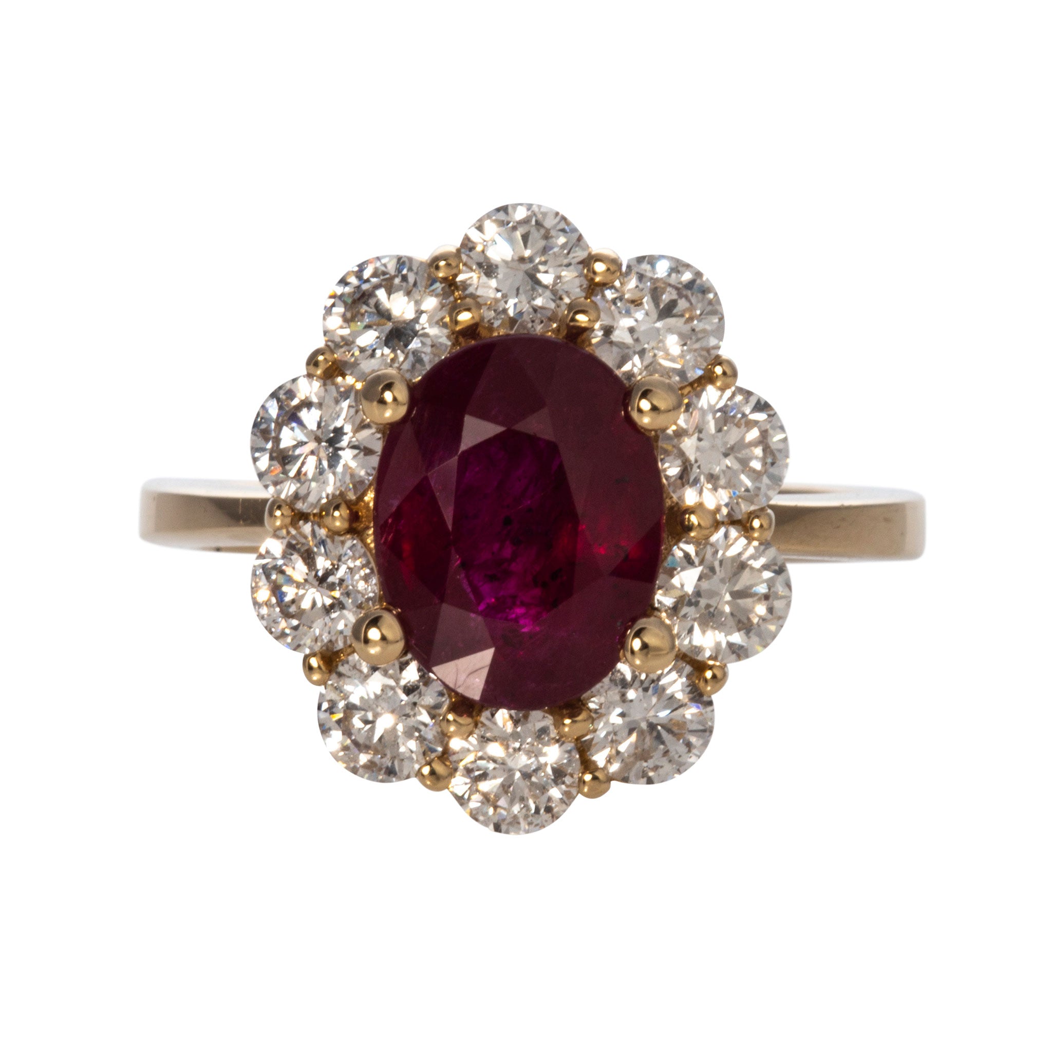 2.80ct Oval Ruby & 1.5ctw Diamond Cluster 14K Yellow Gold Engagement Ring for Women - Perfect for Wedding, Anniversary & Valentine's Day Gifts
