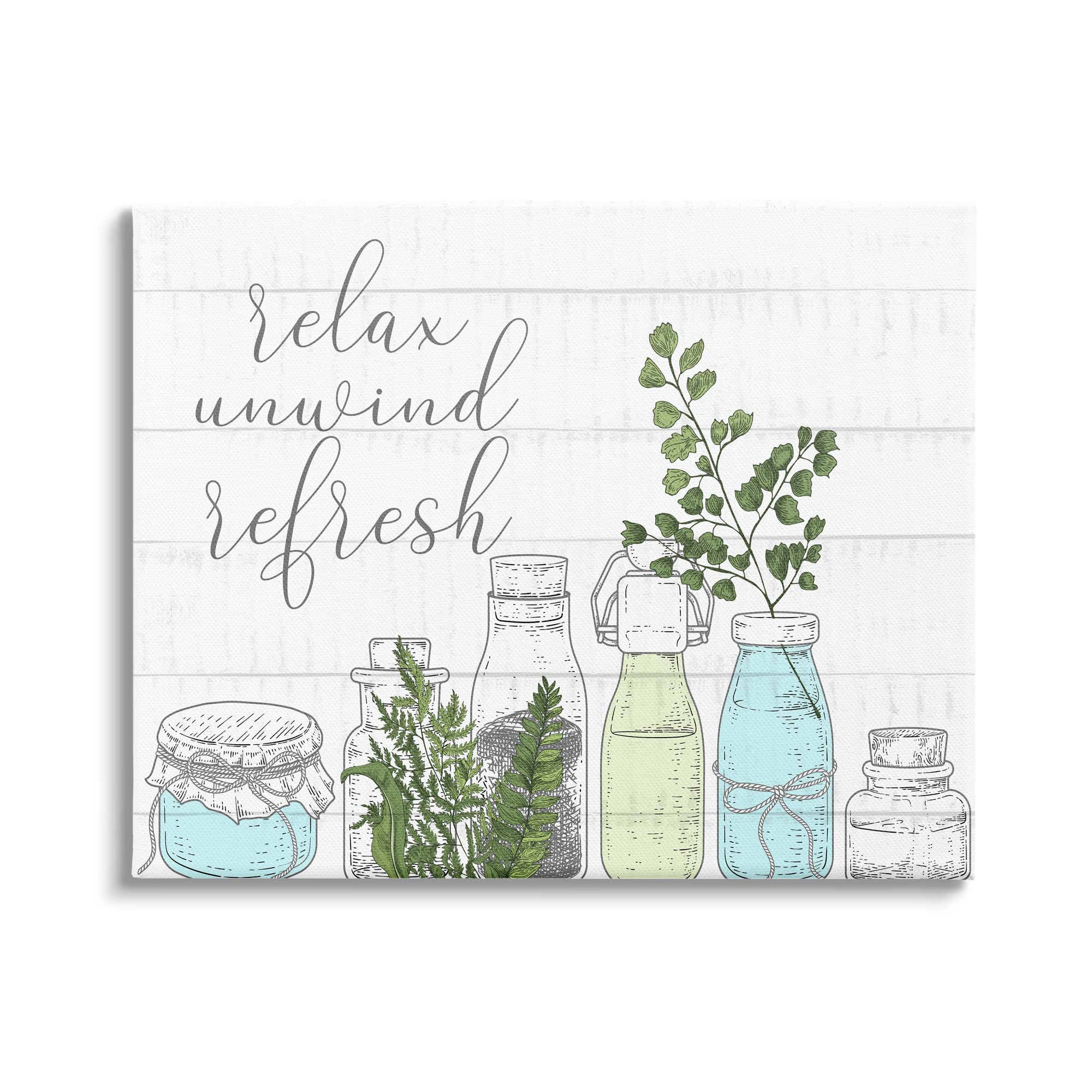 Stupell Industries Relax Unwind Refresh Country Herbs Botanicals Jars Wall Art - Kim Allen Design - Rustic Kitchen Decor for Farmhouse, Bathroom & Living Room