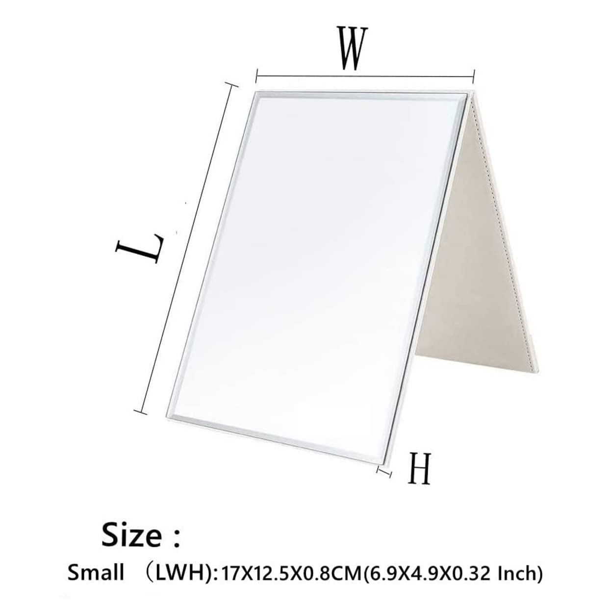 PLUZNIQ Portable Folding Vanity Makeup Mirror - Slim PU Leather Travel Cosmetic Mirror with Stand, White Rectangular Framed Design for Home, Travel & Dressing Room