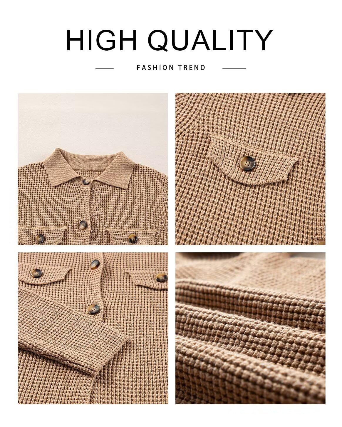 Stylish Women's Waffle Knit Shacket Jacket - Long Sleeve Button Down Sweater Top for Casual & Dressy Outfits | Perfect for Fall Layering, Office Wear & Weekend Outings