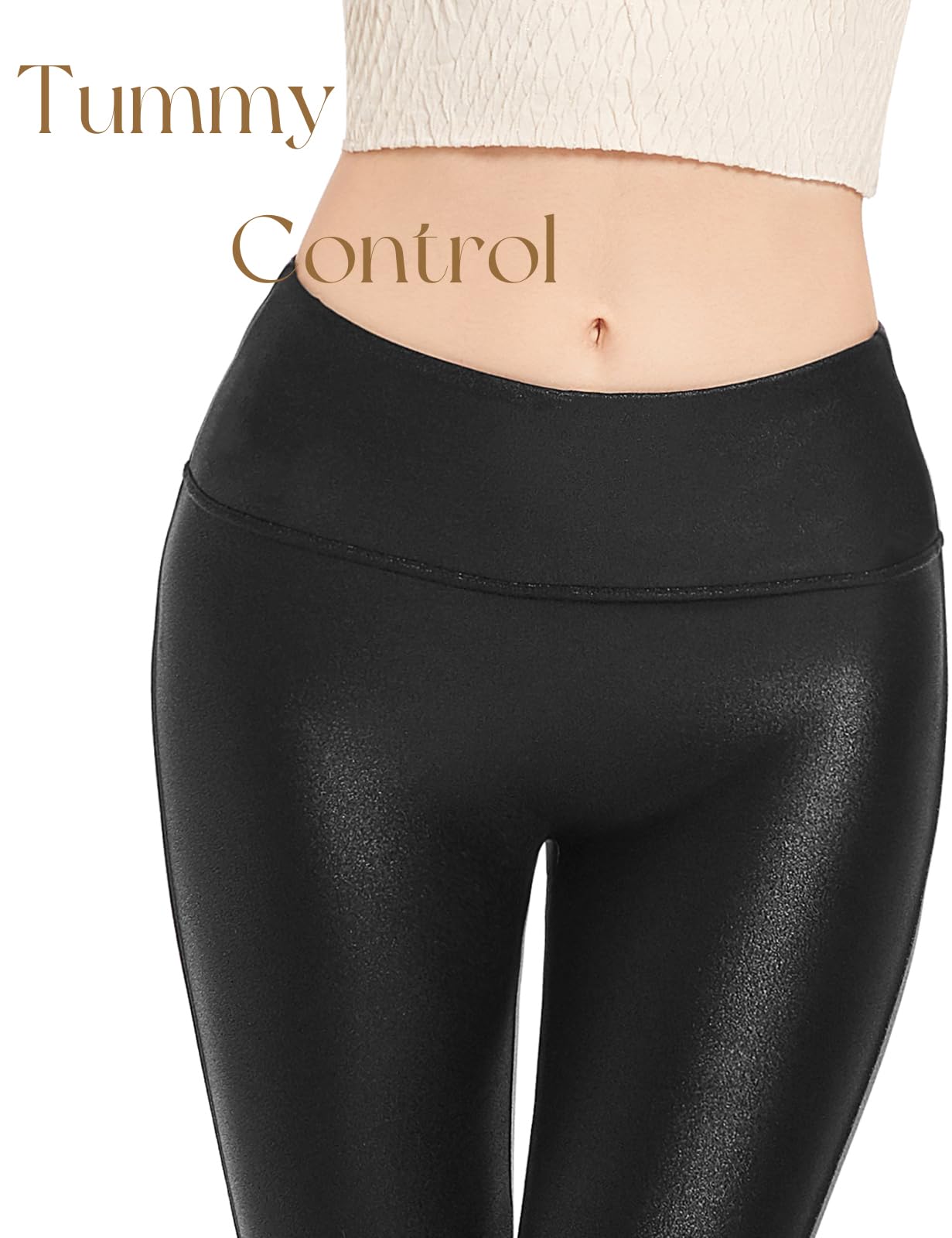 Tapata Petite Women's Faux Leather Leggings - High Waisted Pleather Yoga Pants with 25