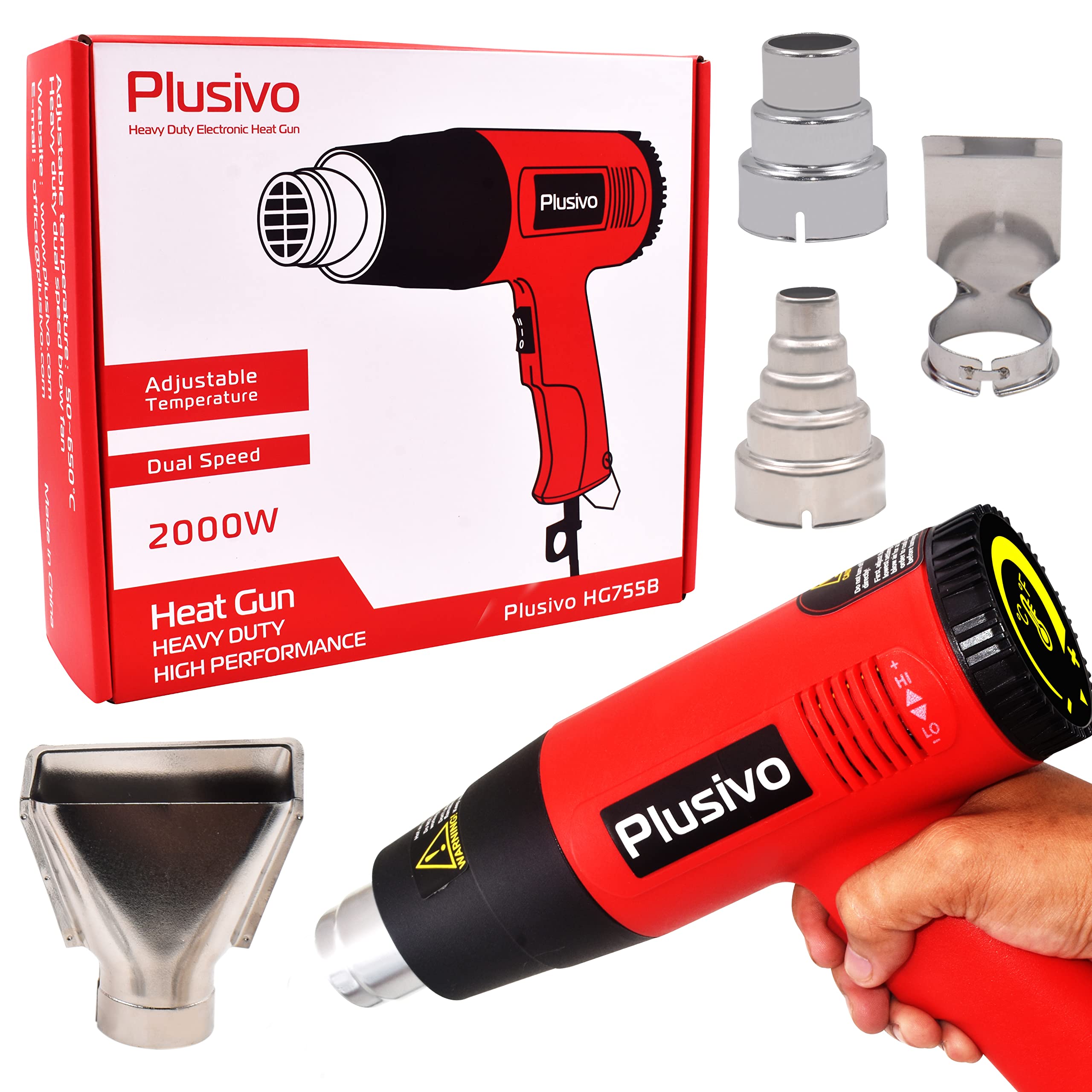 2000W Heavy Duty Heat Gun with Adjustable Temperature 122-1112°F (50-600°C) & Dual Speed - 4 Nozzles for DIY, Paint Stripping, PVC Bending, Shrink Wrapping - Perfect for Home Improvement, Crafts, and Electronics Repair