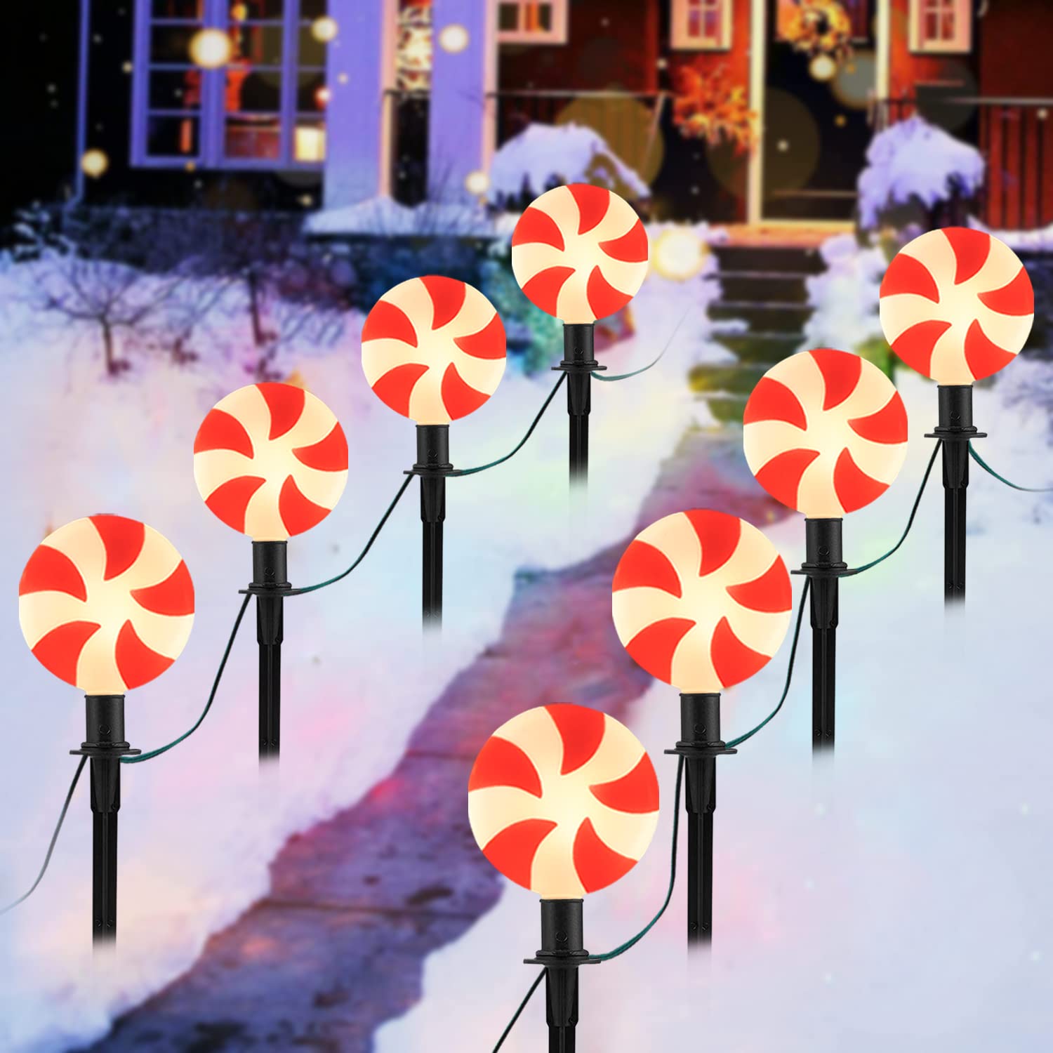 C9 Christmas LED Candy Cane Pathway String Lights Outdoor - 25ft Multi-Color Waterproof Fairy Lights for Garden, Yard, Lawn, Patio Decor | Perfect for Holiday, Party, Wedding & Landscape Lighting