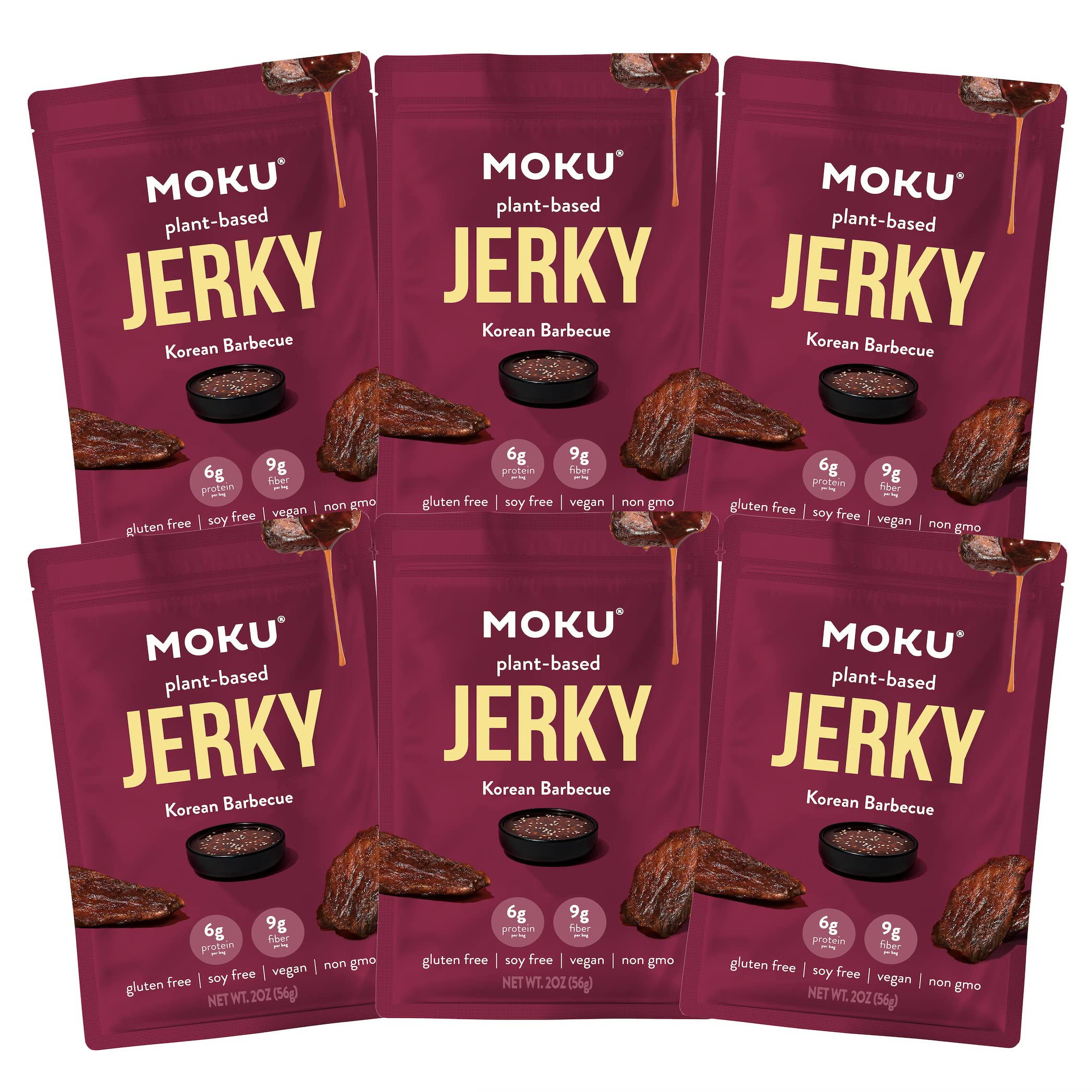 Moku Plant-Based Mushroom Jerky - Korean BBQ Flavor (3 Pack) | Vegan Beef Jerky Alternative | Gluten Free, Soy-Free, Non-GMO Healthy Snacks | No Artificial Sweeteners | 2.0 Oz Each | Perfect for Hiking, Camping & On-the-Go Vegan Snacking