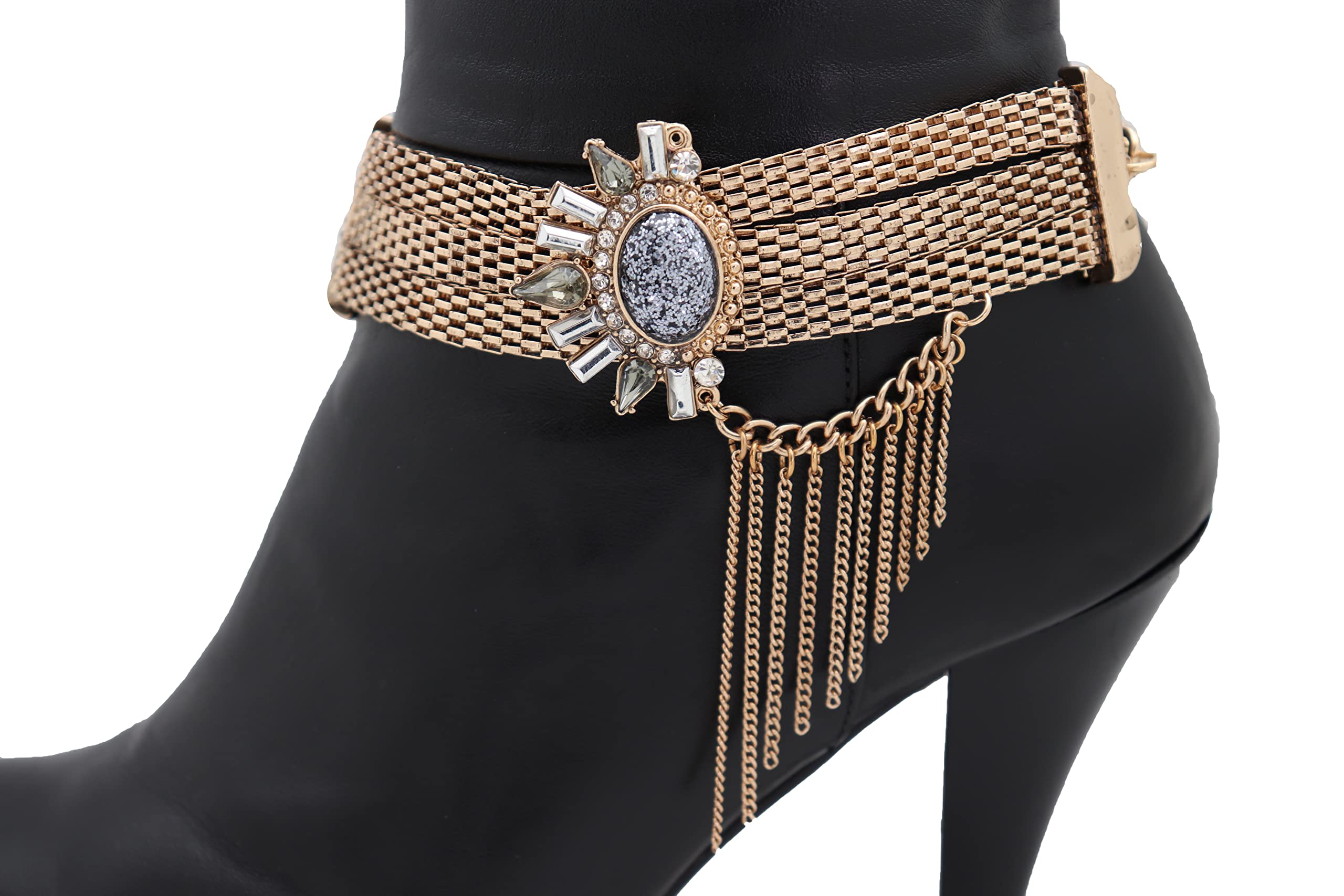 Women's Western Boot Chain Bracelet - Gold Bling Mesh Metal Sunflower Shoe Charm Anklet with Tassel for Cowgirl Fashion & Boho Style Accessories | Perfect for Country Music Festivals, Rodeo Events & Western Outfits