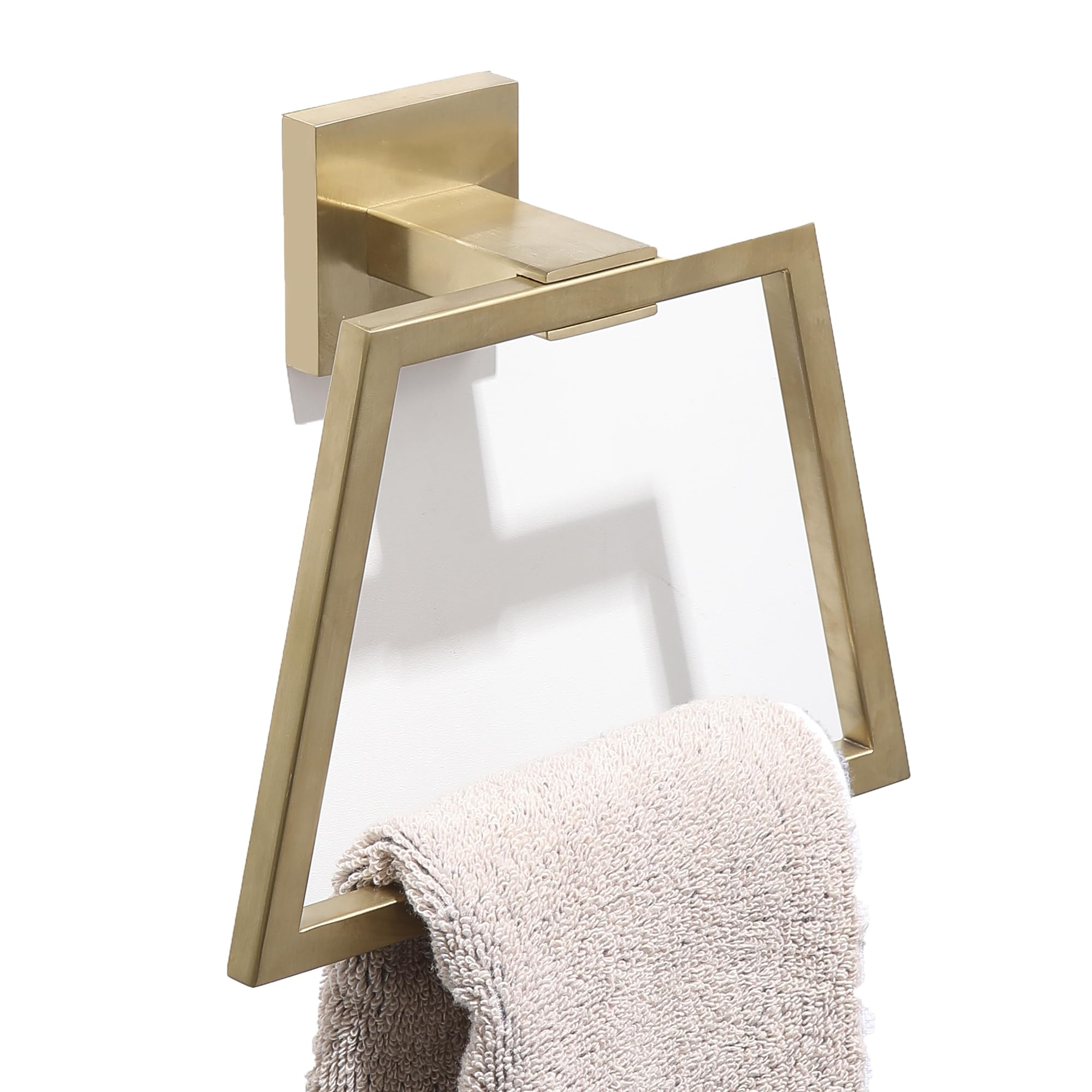 Brushed Gold Square Towel Ring - Modern Stainless Steel Bathroom Towel Holder, Wall Mounted Towel Hanger for Kitchen & Bathroom Decor - Perfect for Guest Bathrooms, Spa Style Showers, and Luxury Powder Rooms