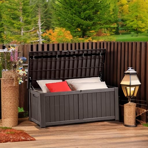 YITAHOME 120 Gallon Outdoor Storage Deck Box - Large Waterproof Resin Patio Storage Container for Garden Tools, Pool Supplies & Outdoor Cushions - Lockable Deck Box (Brown) - Perfect for Backyard, Patio & Poolside Organization