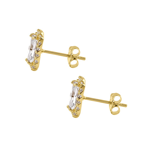 14K Yellow Gold Radiant Halo CZ Stud Earrings for Women - Sparkling Cubic Zirconia Jewelry Gift for Anniversary, Birthday & Special Occasions