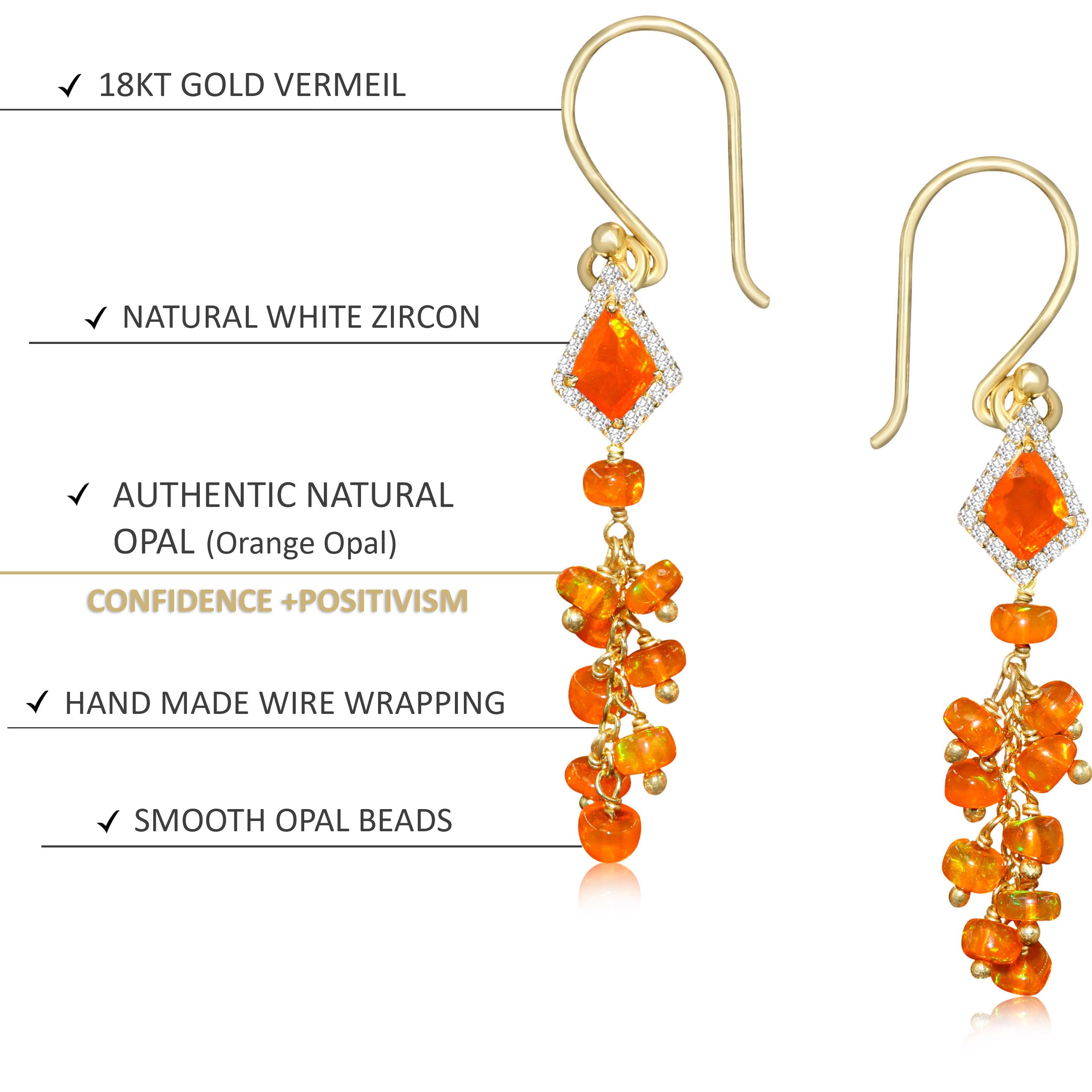 Natural Orange Opal Kite Charm Beaded Cluster Earrings | Handmade Boho Dangle Earrings for Women | Perfect for Festivals, Weddings & Everyday Wear