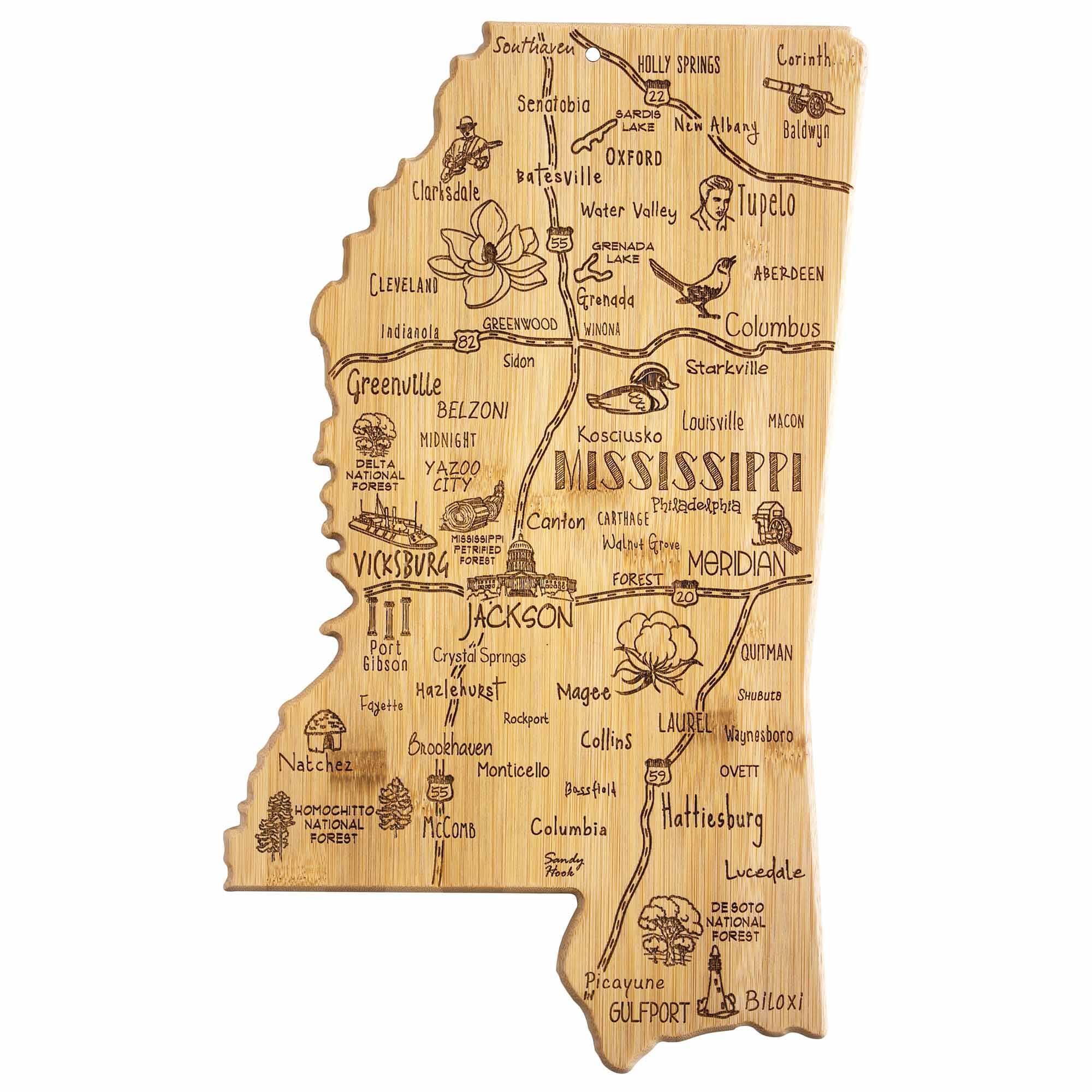 Premium Mississippi Themed Wooden Cutting Board 16.5