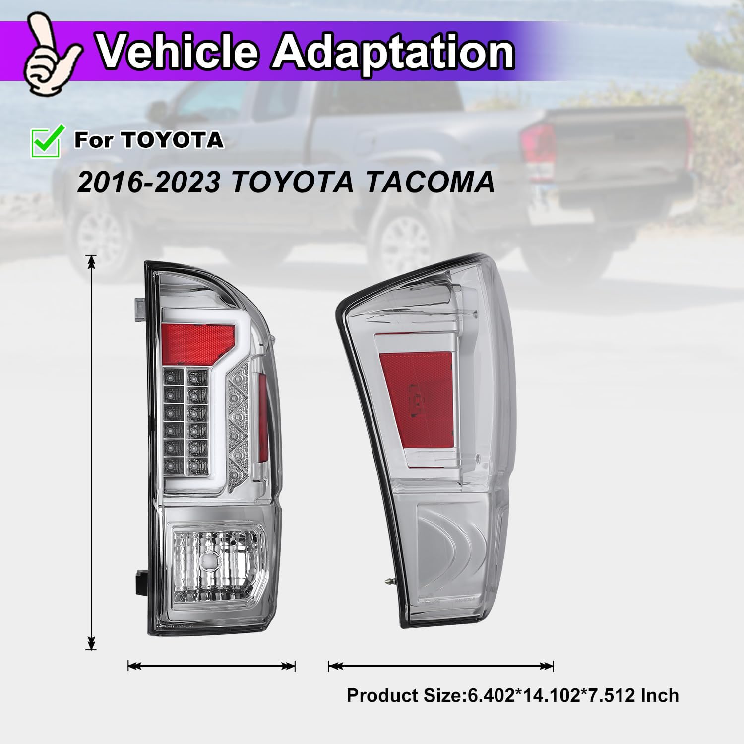 Nixon Offroad LED Tail Lights for Toyota Tacoma 2016-2023 - Chrome Housing with Clear Lens - Direct Replacement Rear Lamp Assembly (1 Pair) - Perfect for Off-Roading, Night Driving & Vehicle Customization