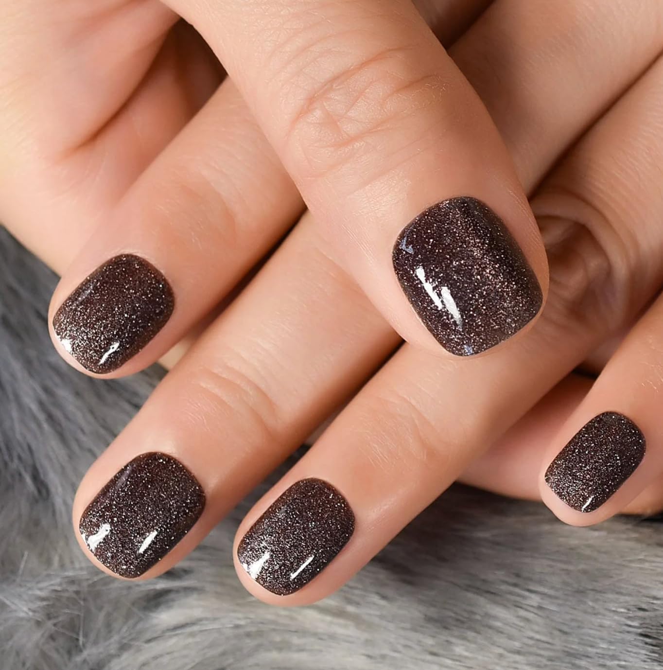 Curvlife Press on Nails Acrylic Fake Nails - Gray Star Design Full Cover False Nails Kit with Glue & Adhesive Tabs - 30pcs Reusable Artificial Nails for Parties, Weddings & Everyday Wear