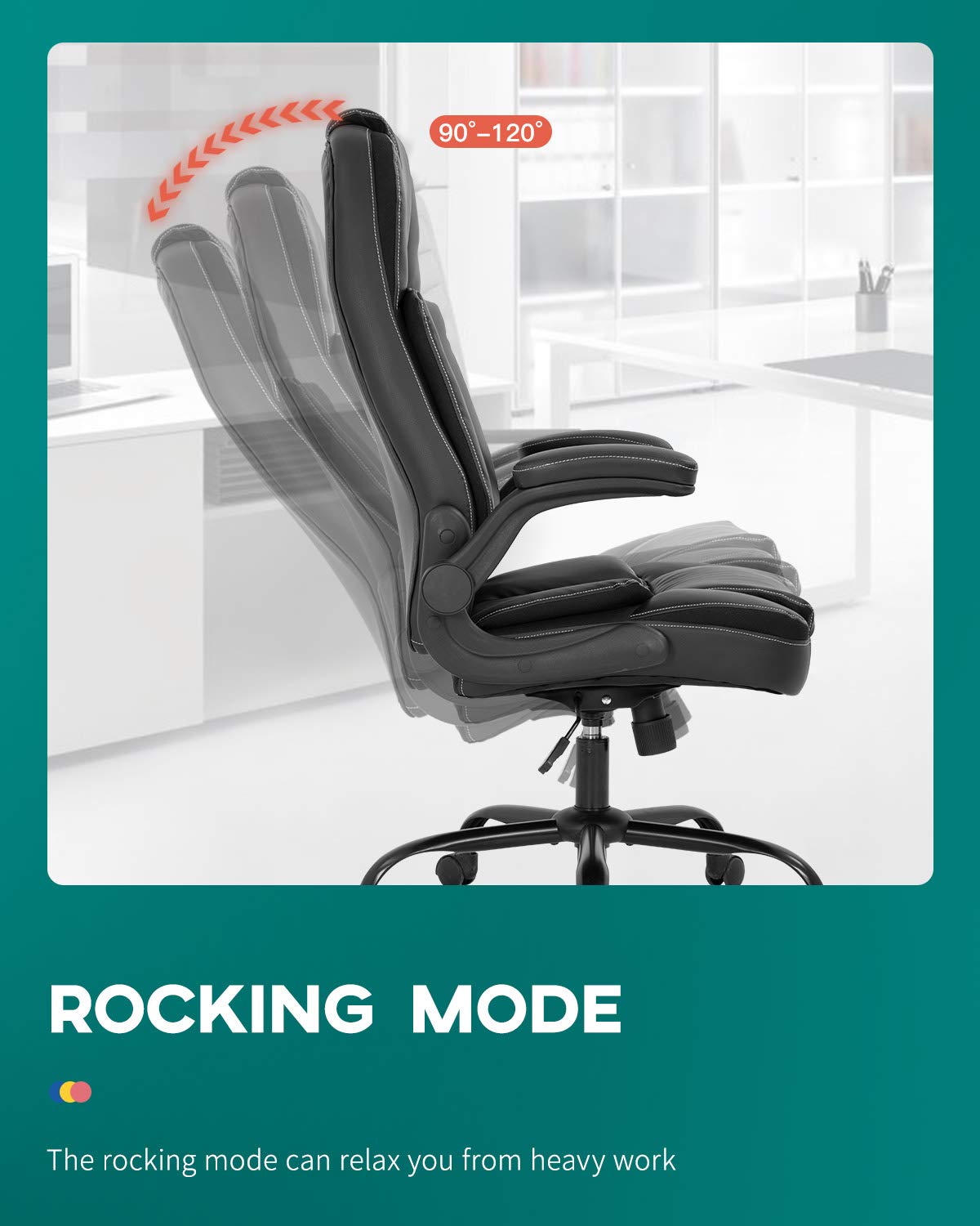 Ergonomic Office Chair with Lumbar Support - PU Leather Executive Desk Chair, Adjustable Flip-Up Armrests, Swivel Rolling Task Chair for Home & Office (Black) - Perfect for Long Work Hours, Gaming & Computer Use