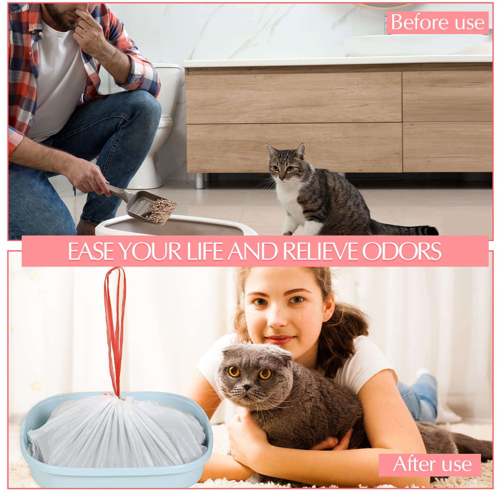 30 Count Extra Large Cat Litter Box Liners - Heavy Duty Drawstring Litter Pan Bags (36