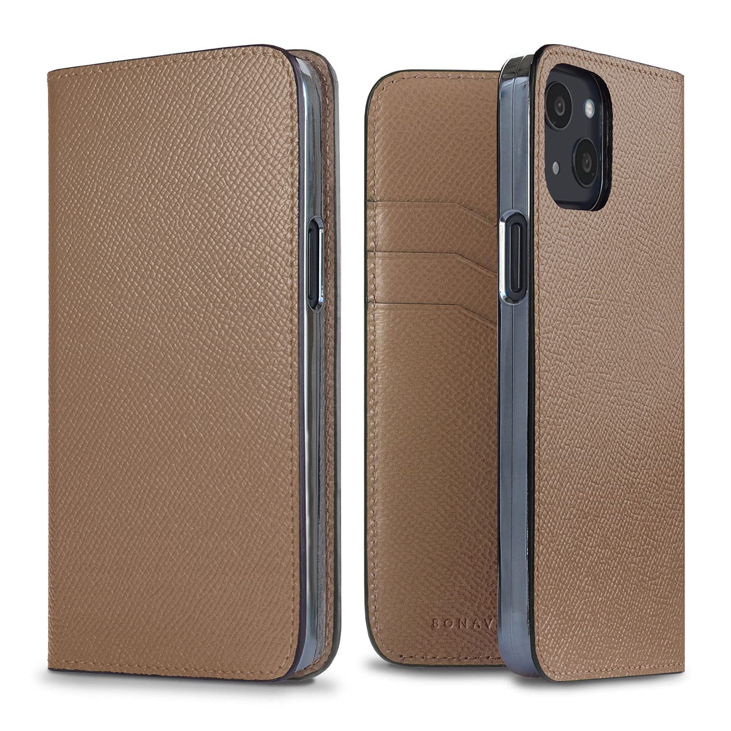BONAVENTURA Noblessa Diary Premium Leather Smartphone Case for iPhone 13 - Slim Protective Cover with Card Slots (Etoupe) | Perfect for Everyday Use, Business & Travel