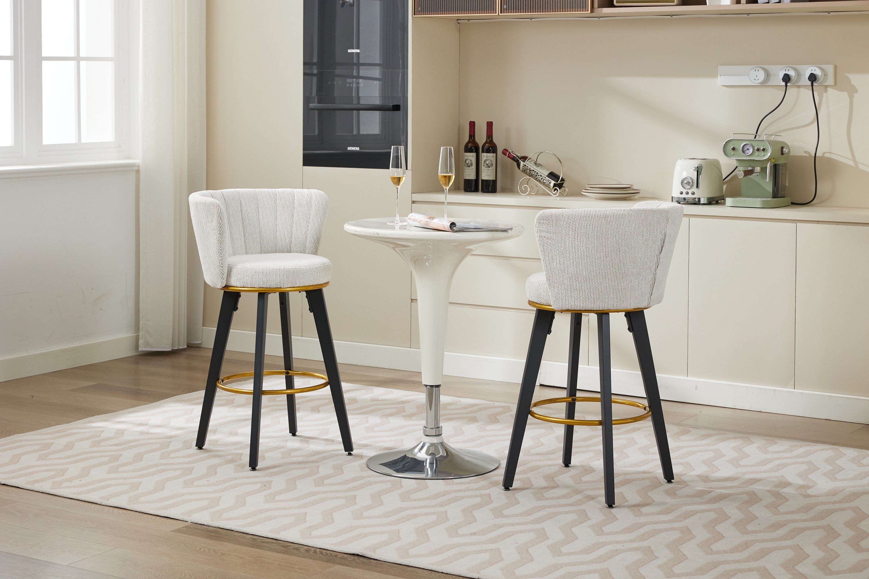 2-Pack Counter Height Bar Stools with 360° Swivel, Upholstered Back & Metal Legs - 26 Inch Seat Height, Velvet Fabric & Gold Footrest - Perfect for Kitchen Islands, Breakfast Bars & Home Decor