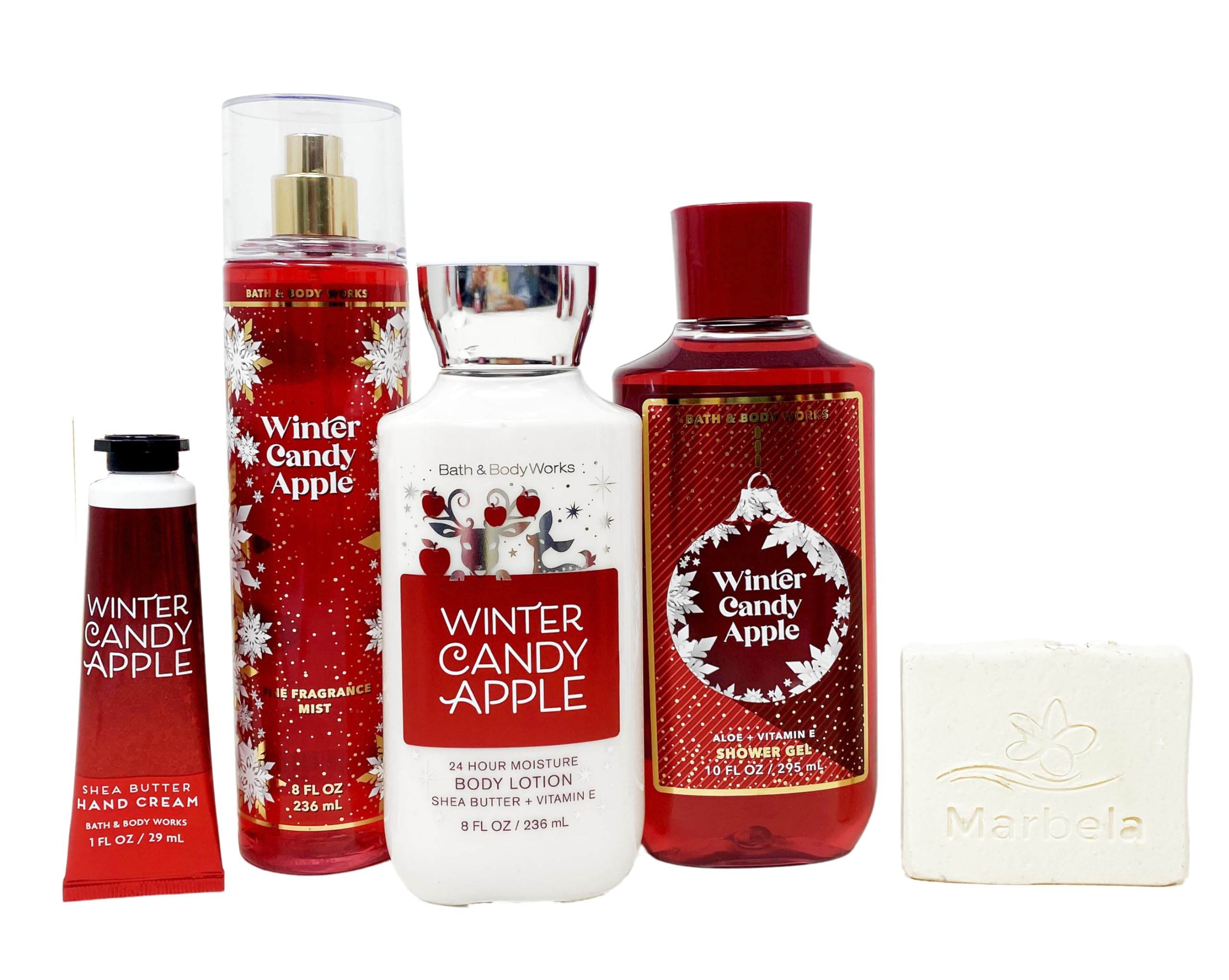 Bath & Body Works Winter Candy Apple Deluxe Gift Set - Fine Fragrance Mist, Shower Gel, Body Lotion & Hand Cream with Natural Oats Soap Sample | Perfect Holiday Gift & Self-Care Set for Women