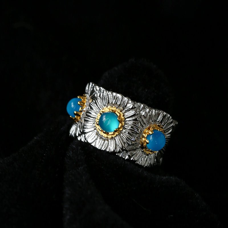 Buccellati Inspired Daisy Ring - 925 Sterling Silver Wide Band with Natural Gemstone for Women | Elegant Floral Jewelry for Weddings, Parties & Everyday Wear