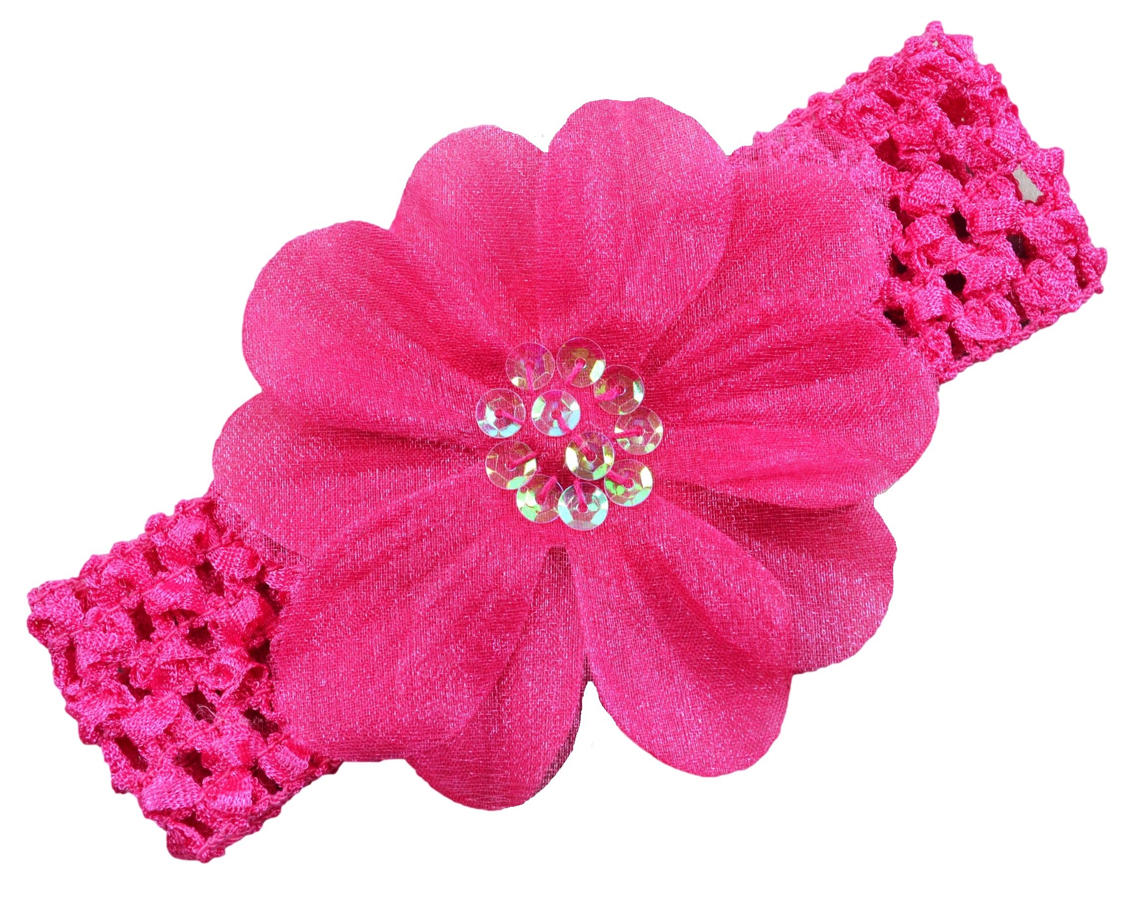 Avery Organza Flower Baby and Toddler Girls Crochet Headband - Hot Pink Hair Accessory for Newborn Infant & Little Girls - Perfect for Birthday Party, Photo Shoot & Special Occasions