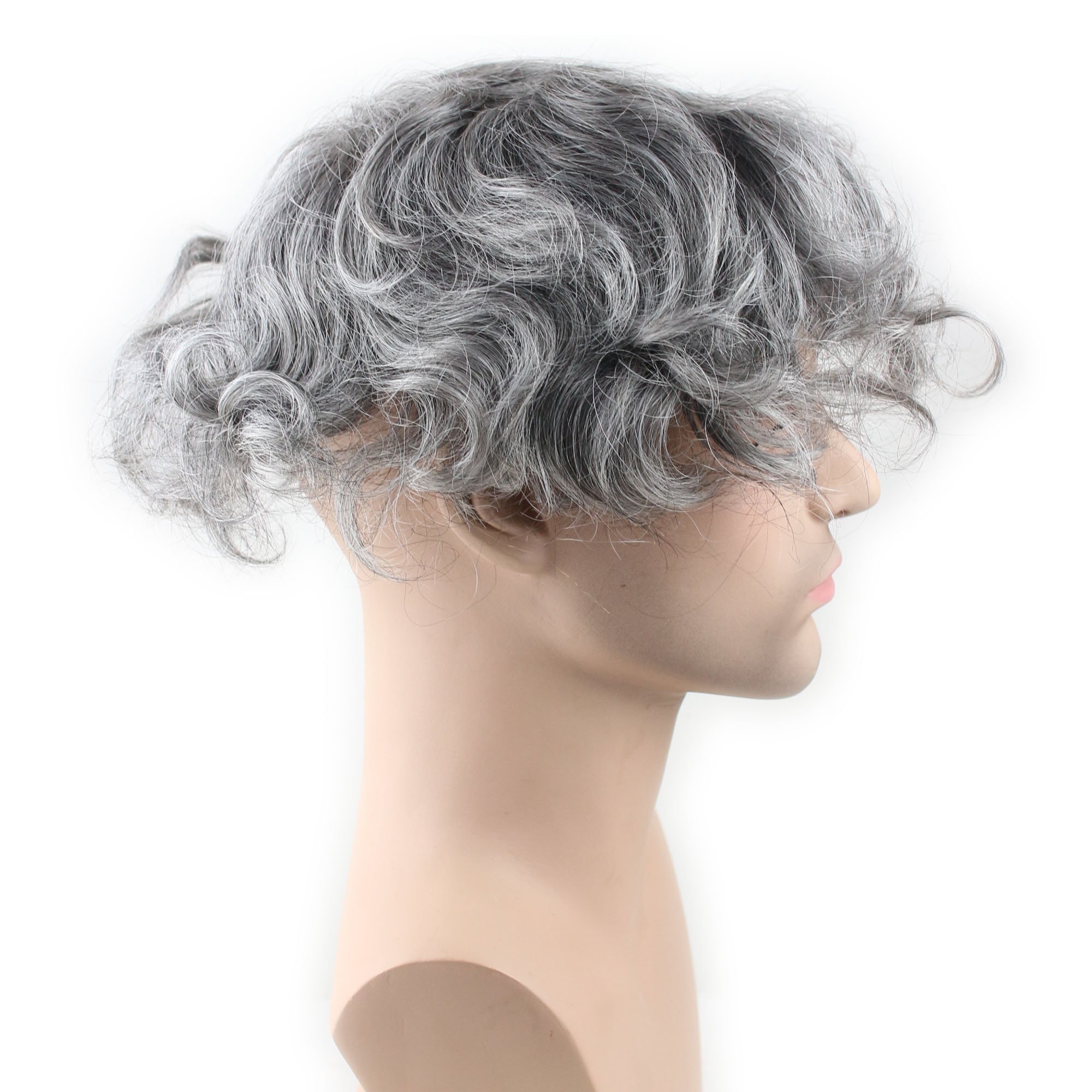 Dreambeauty Men's Toupee 10×8 Inch Human Hair Thin Skin Hairpiece - Monofilament Net Base Hair Replacement System for Men (2# Color Mix 60% Grey Synthetic Hair) - Perfect for Daily Wear, Special Occasions & Confidence Boosting