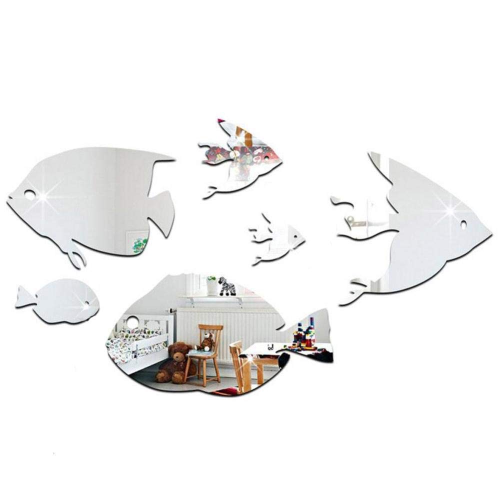 DIY Fish School Wall Stickers - Silver Mirror Wall Decal for Bedroom, Bathroom, Living Room & Backdrop Decor | Peel and Stick Art Decoration for Home & Office