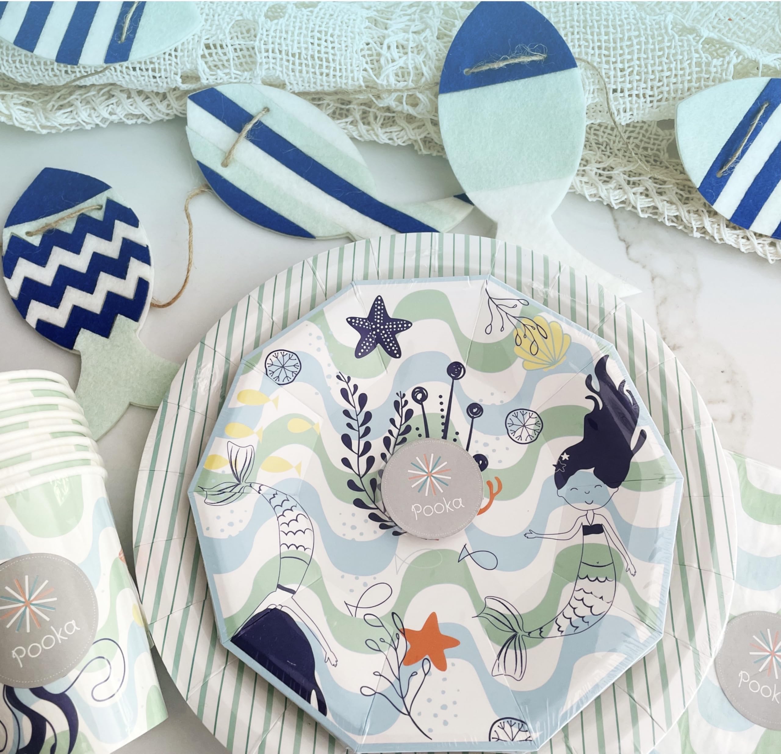 Mermaid Birthday Party Plates (Pack of 8) - Under the Sea Themed Paper Plates for Kids, Beach Party, Ocean Theme Celebration - Pastel Light Blue Mint Boho Style Disposable Plates for Pool Parties, Baby Showers & Summer Gatherings