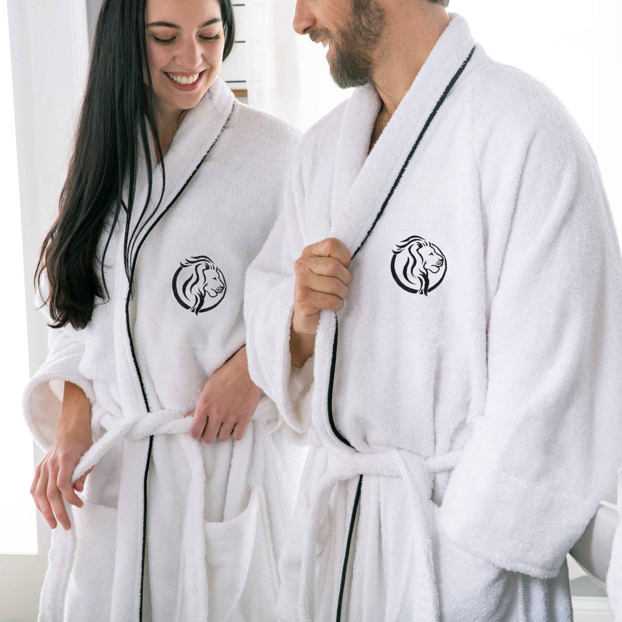 Premium Cotton Unisex Bathrobe for Adults - Soft, Fluffy & Highly Absorbent - White Embroidered Spa Robe for Relaxation, Hotels & Home Comfort