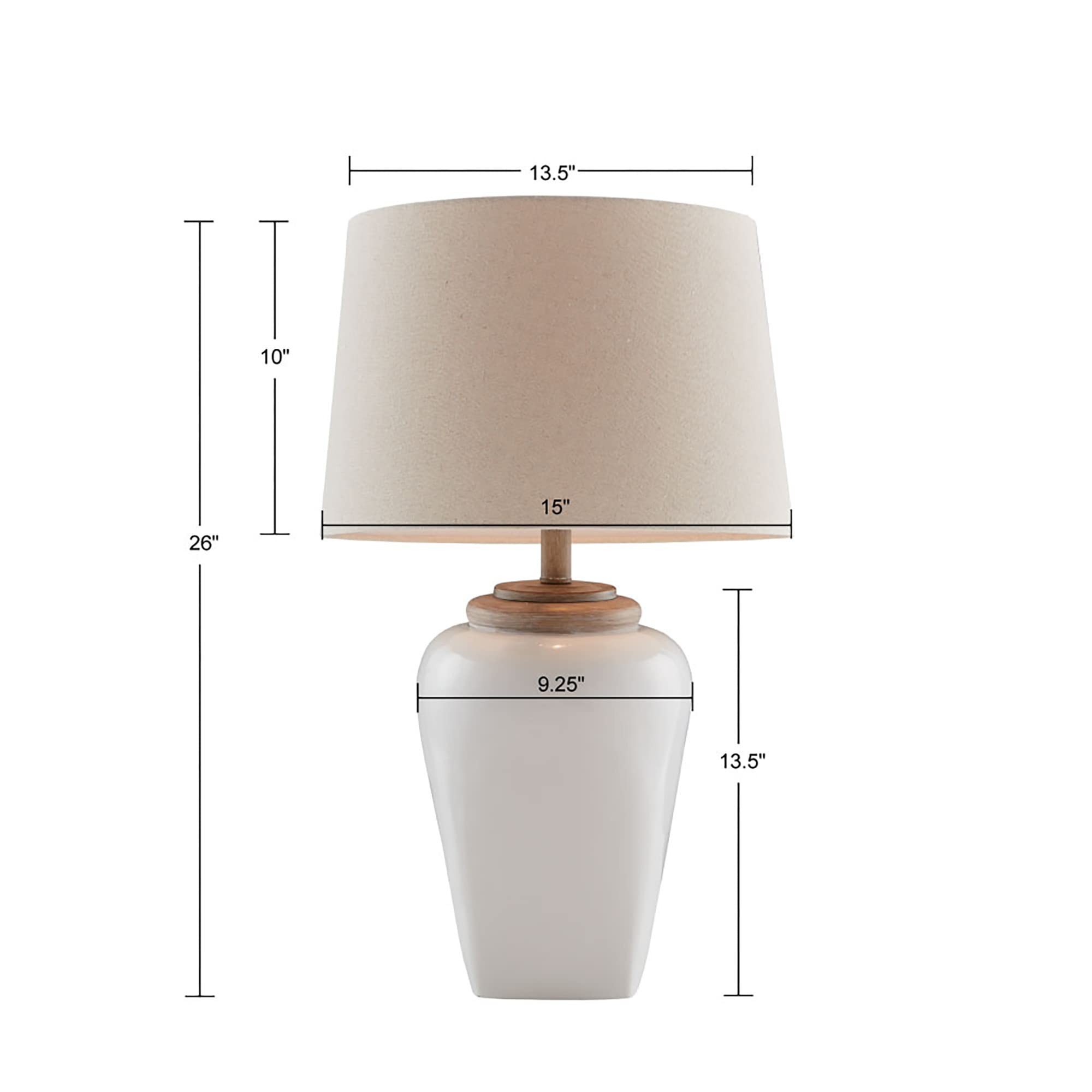 INK+IVY Jemma Table Lamp - Modern Ceramic Base with Tapered Drum Shade, 15