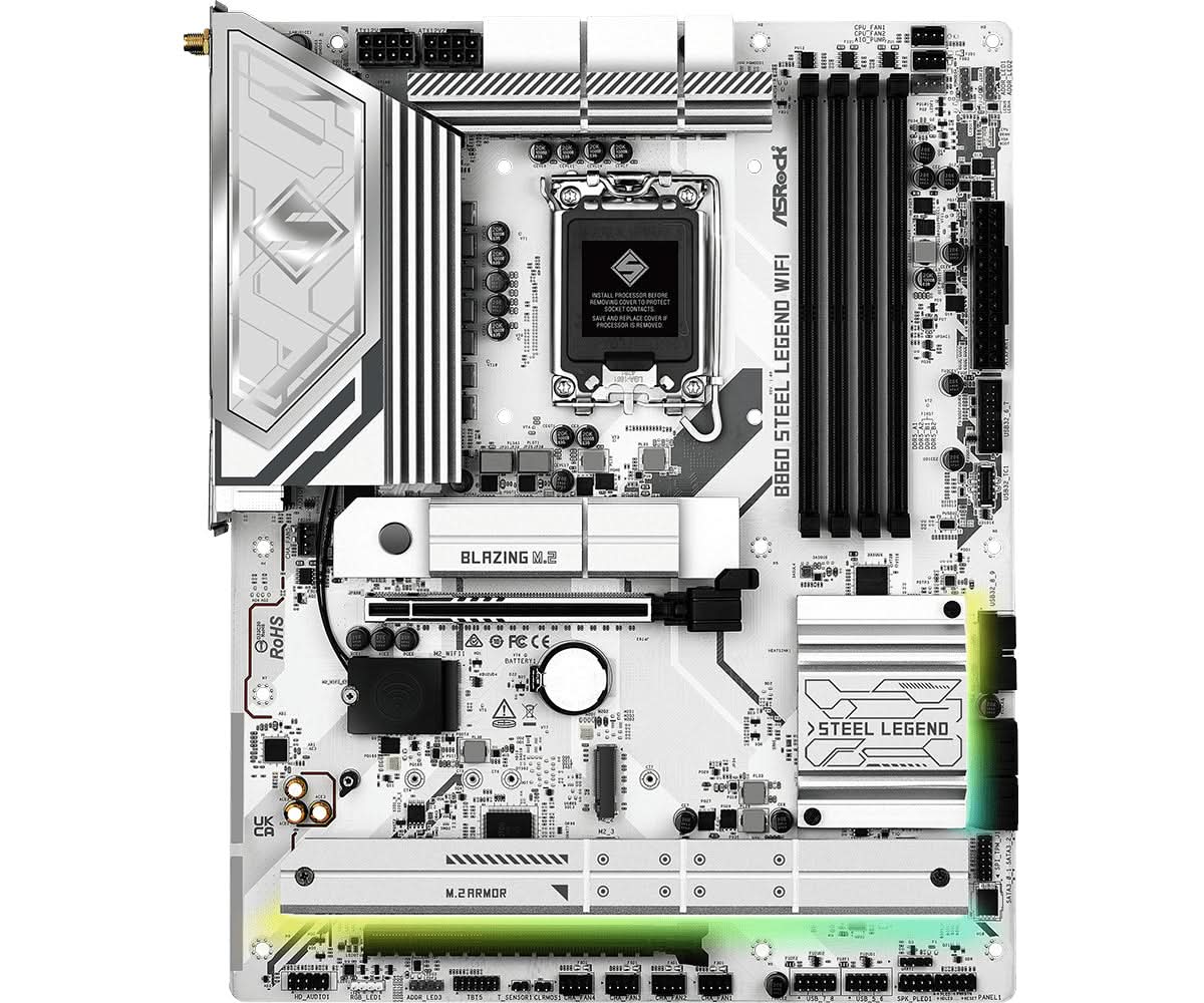 ASRock B860 Steel Legend WiFi Intel B860 LGA 1851 (Socket V1) ATX Motherboard - High-Performance Gaming & Workstation PC Build for Streaming, Content Creation & Multitasking