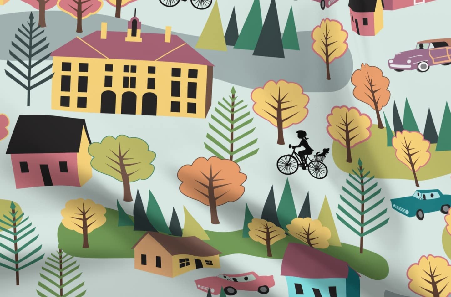 Durham Pastel Trees Landscape City Printed Minky Fabric Fat Quarter - Soft Plush Material for Sewing Baby Blankets, Quilt Backing & DIY Plush Toys - Perfect for Nursery Decor & Craft Projects