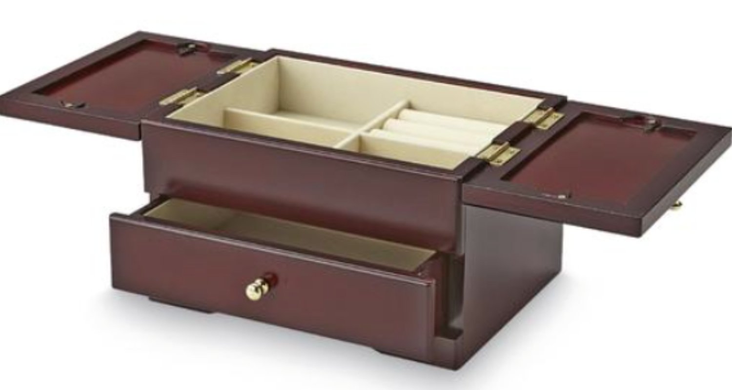 Jaclyn Smith Wooden Jewelry Box with Photo Frame - Handcrafted Keepsake Organizer for Necklaces, Rings & Treasures - Perfect for Gifts, Home Decor & Memory Display