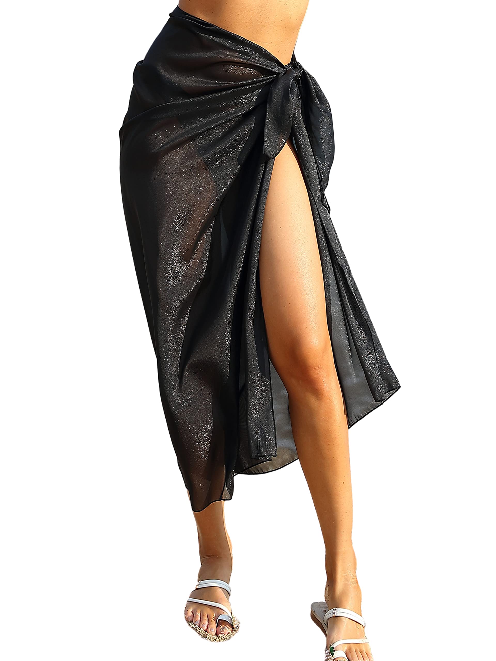 NZAW Women's Chiffon Sparkling Beach Sarong Coverup - Lightweight Bathing Suit Wrap Skirt for Poolside, Vacation, and Summer Getaways