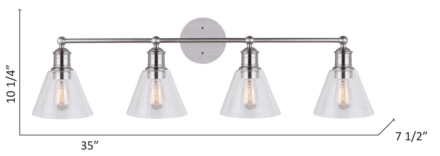 CANARM IVL628A04BN LTD Larken 4-Light Bathroom Vanity Light Fixture, Brushed Nickel Finish with Clear Glass Shades - Perfect for Bathroom, Powder Room, and Dressing Room Lighting