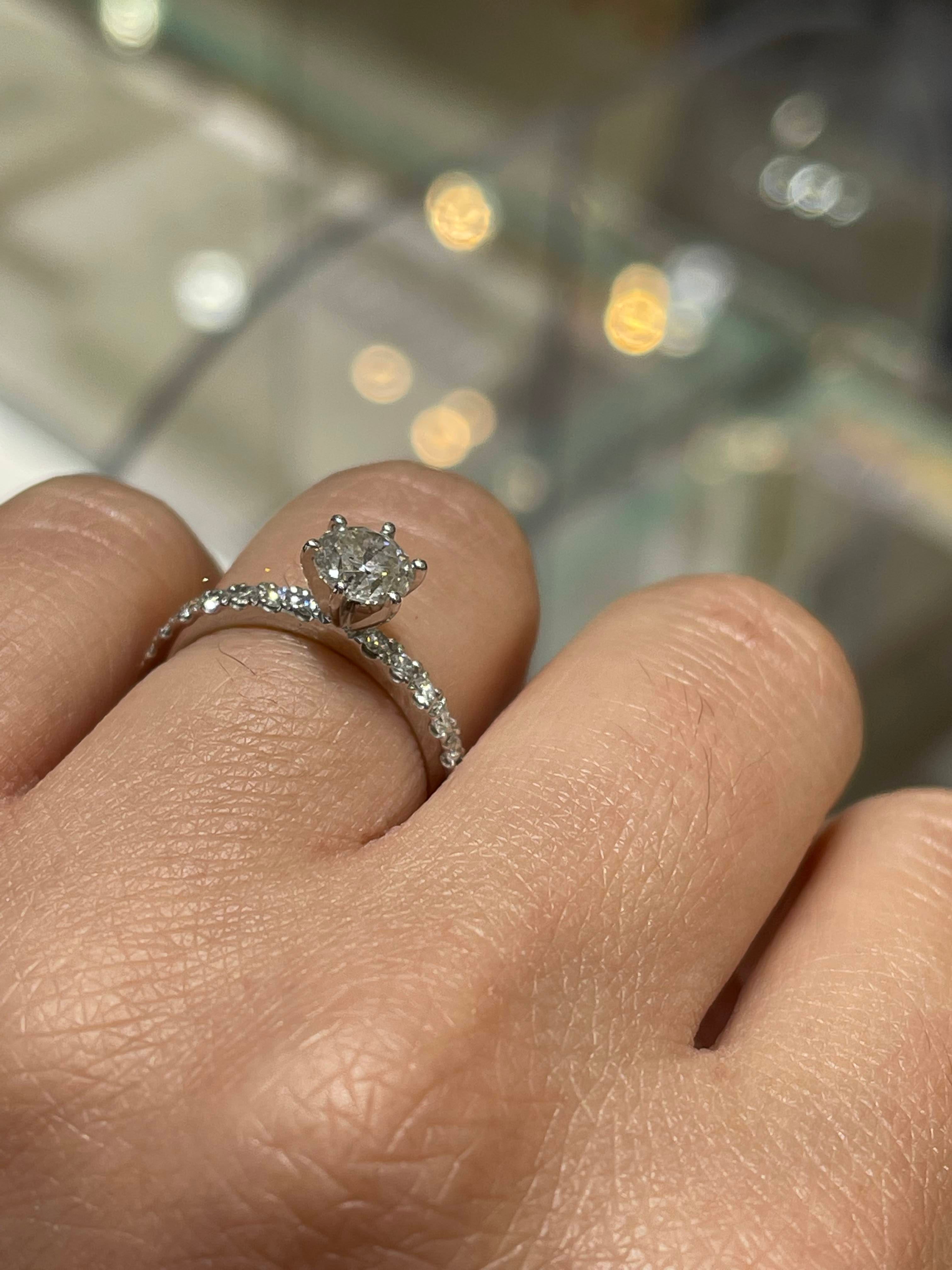 6 Prong Solitaire Pave Diamond Engagement Ring for Women - Perfect Proposal & Wedding Jewelry Gift for Her