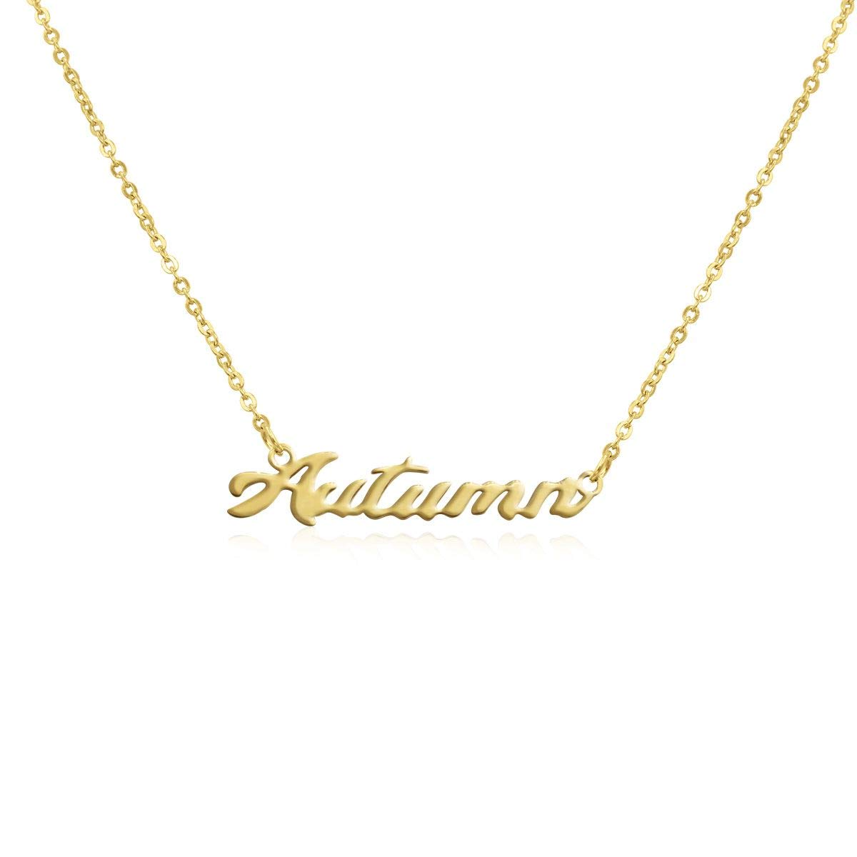 Custom Gold Tone Name Necklace for Women - 18 Inch Chain Personalized Name Plate Pendant | Perfect Gift for Birthday, Anniversary & Mother's Day
