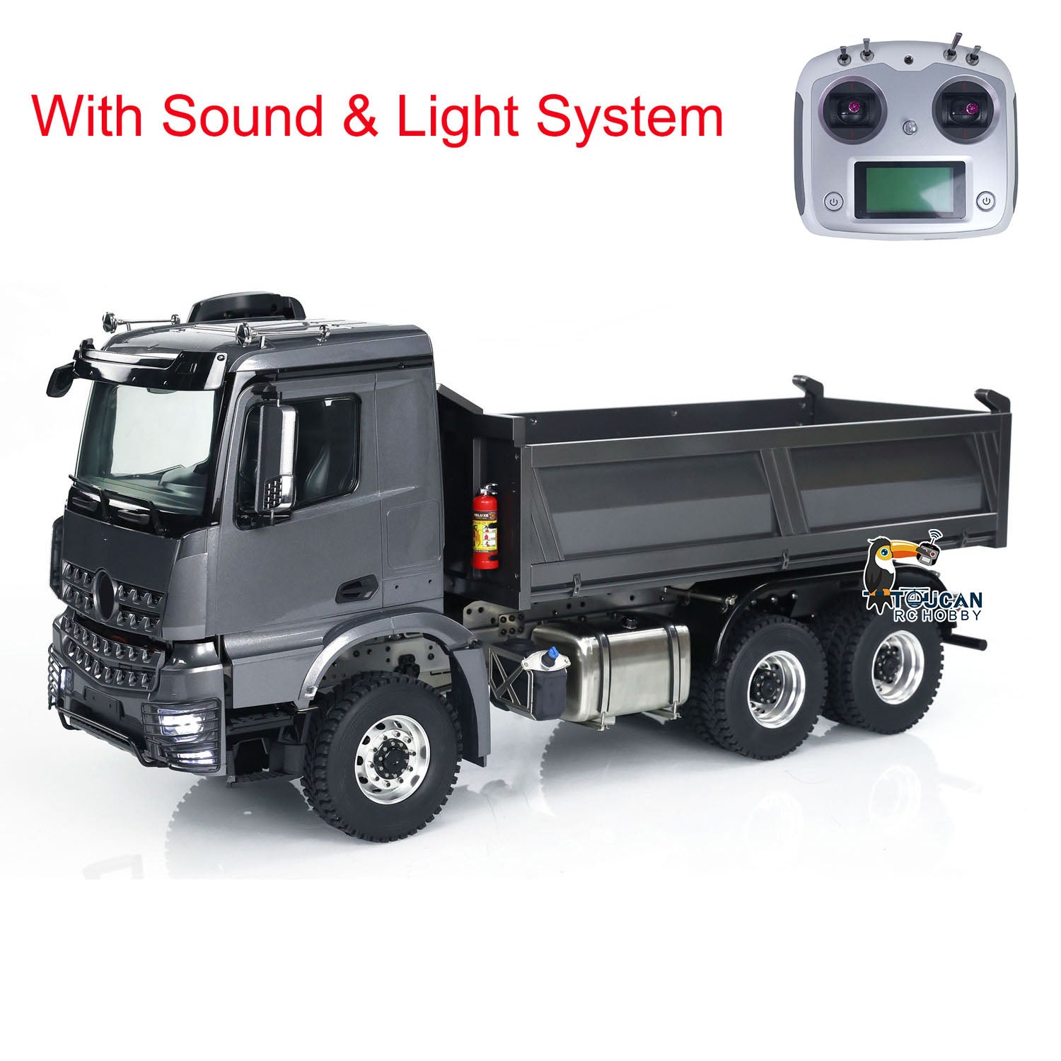 1:14 Scale Metal Hydraulic RC Dump Truck - 6x6 Remote Control Tipper Car with Sound & Light System, Bucket Hopper & Lifting Function | Construction Site Toy for Kids & Adults | Perfect for Play, Collection & Display