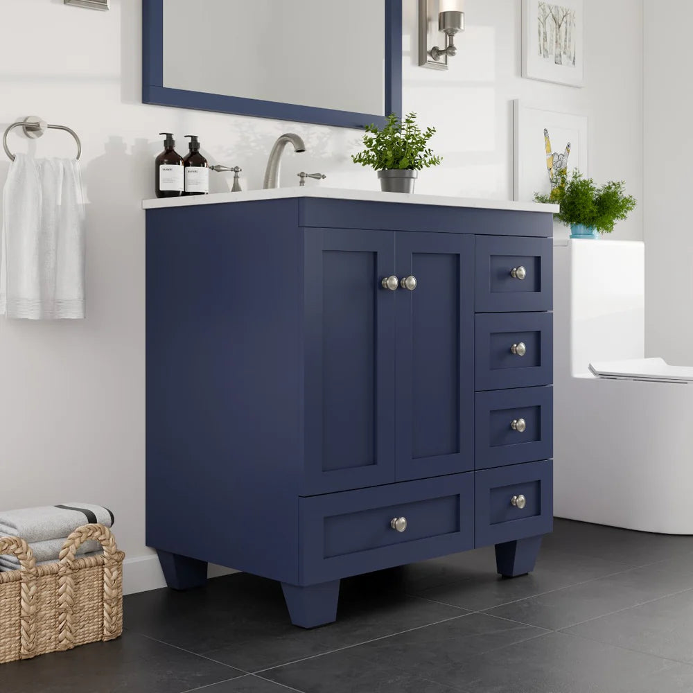 Eviva Acclaim 30 Inch Bathroom Vanity with Carrara Quartz Countertop - Modern White Bathroom Sink Cabinet for Small Spaces, Perfect for Powder Rooms and Guest Bathrooms