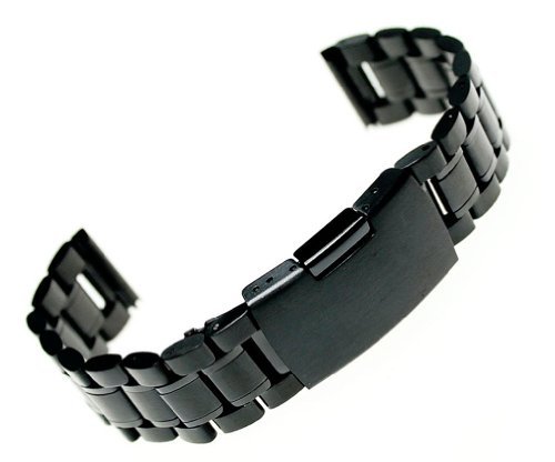 RECHERE 18mm Stainless Steel Watch Band - Black Solid Link Bracelet Strap with Straight End for Men & Women | Perfect for Dress Watches, Business Attire & Everyday Wear