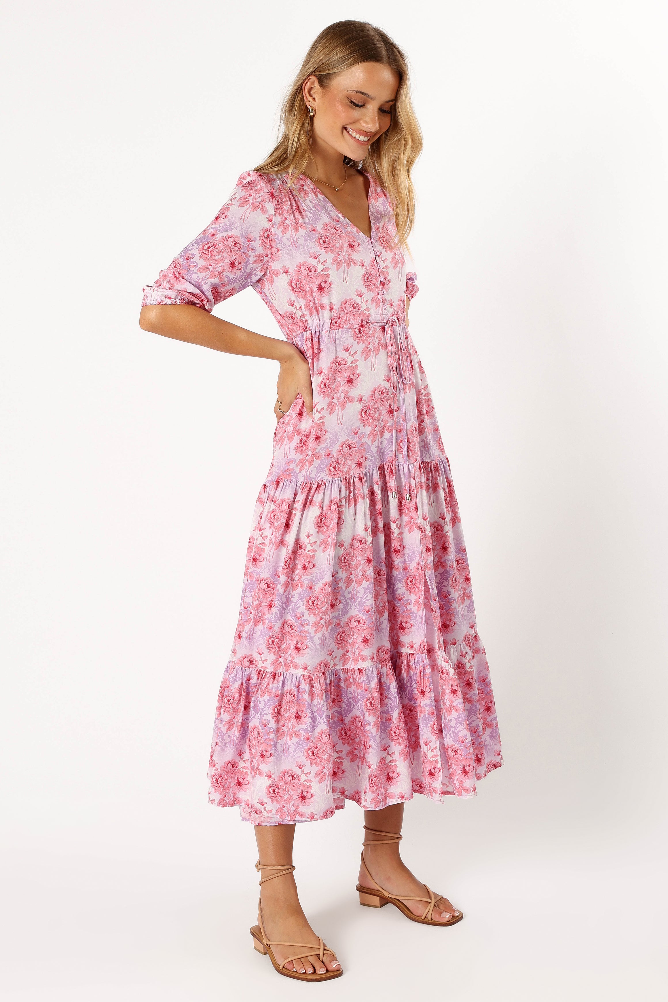 Kelda Women's Floral Print Dress - Pink & Purple Flowy Maxi Dress for Summer, Beach, and Casual Outings