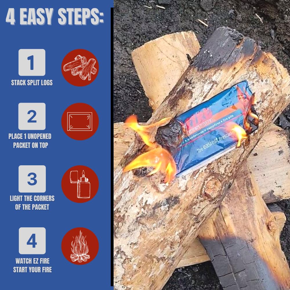 All-Natural Fire Starter for Wood Stoves, Fireplaces & Camping - Waterproof, Windproof, Safe & Odorless Firelighters (40 Pack) | Perfect for Outdoor Adventures, Emergency Preparedness & Cozy Home Fires