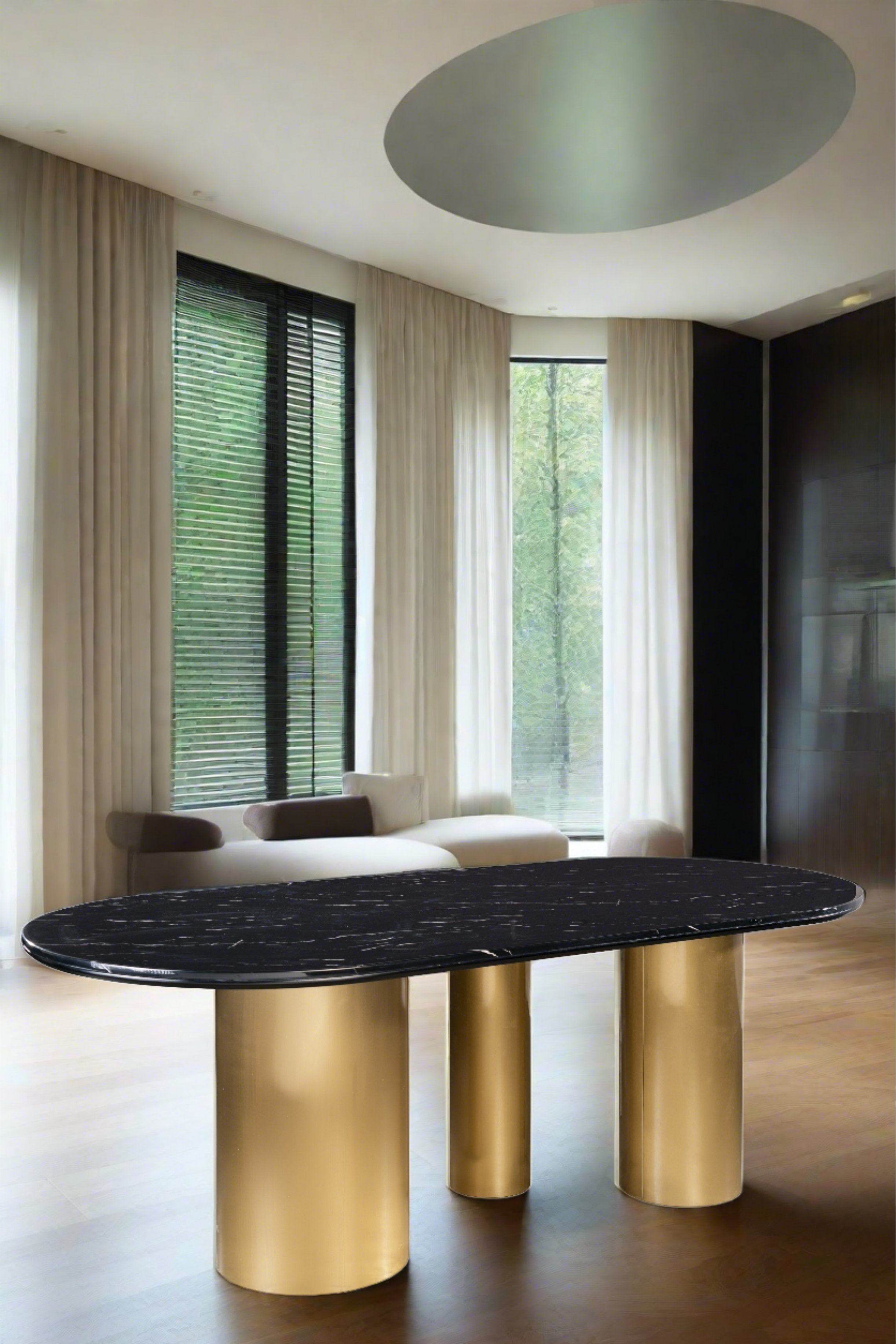 Balmain Black Marble Oval Dining Table - 6 Seater Modern Kitchen Table with Marble Top for Dining Room & Entertaining