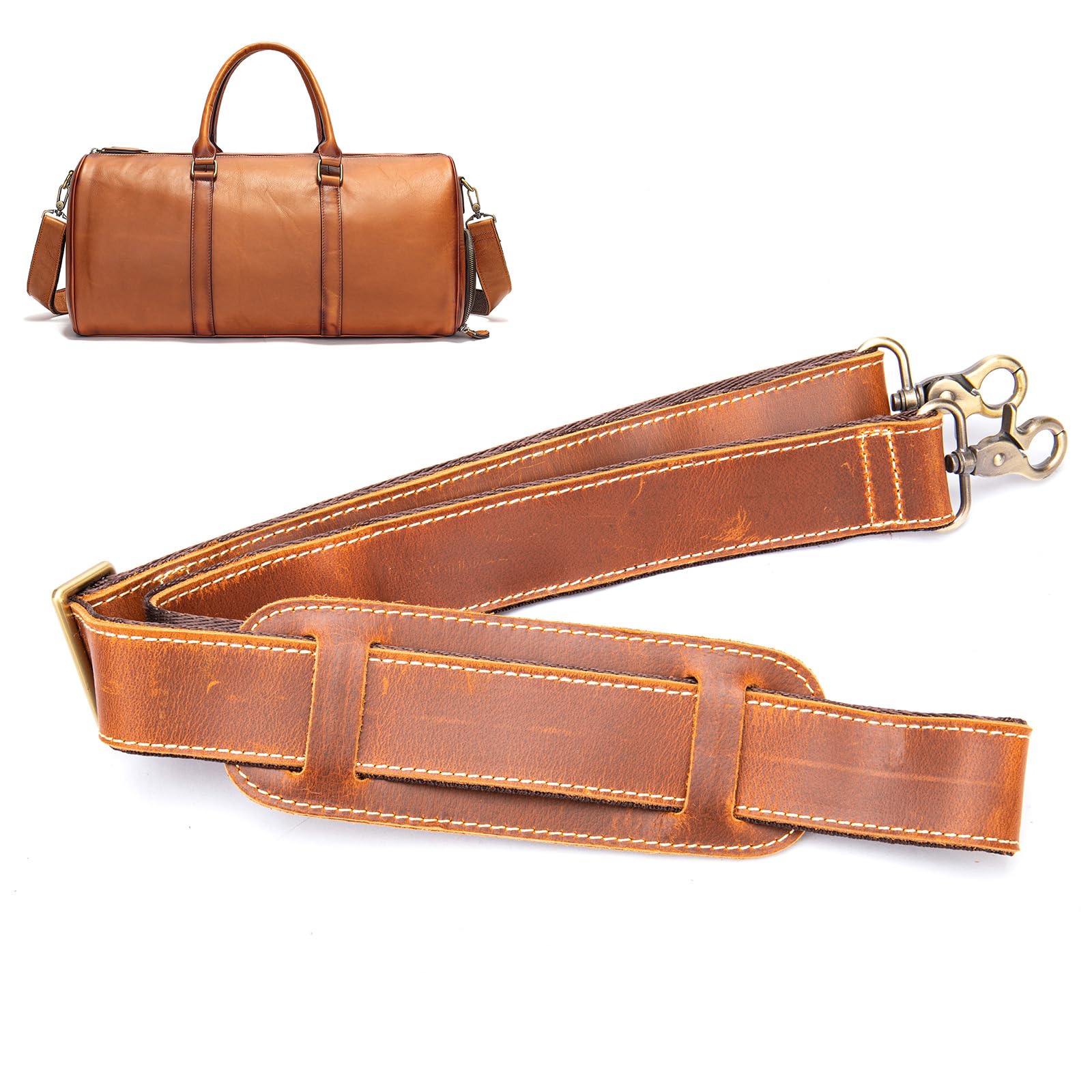 Genuine Leather Adjustable Shoulder Strap for Bags - Duffel, Crossbody, Laptop & Briefcase - Brown